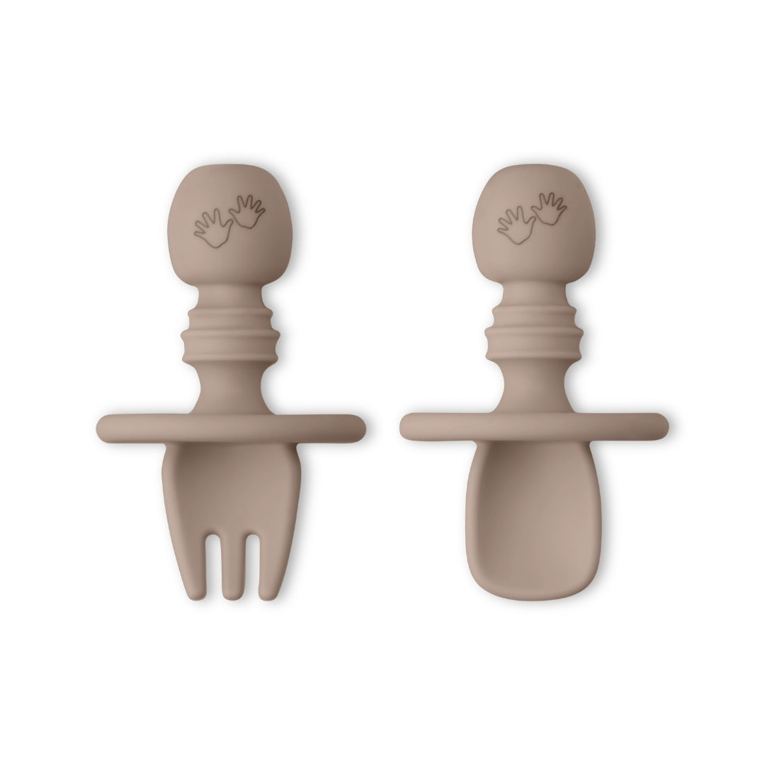 Beige baby fork and spoon set from Baby Led Weaning Silicone Cutlery Set