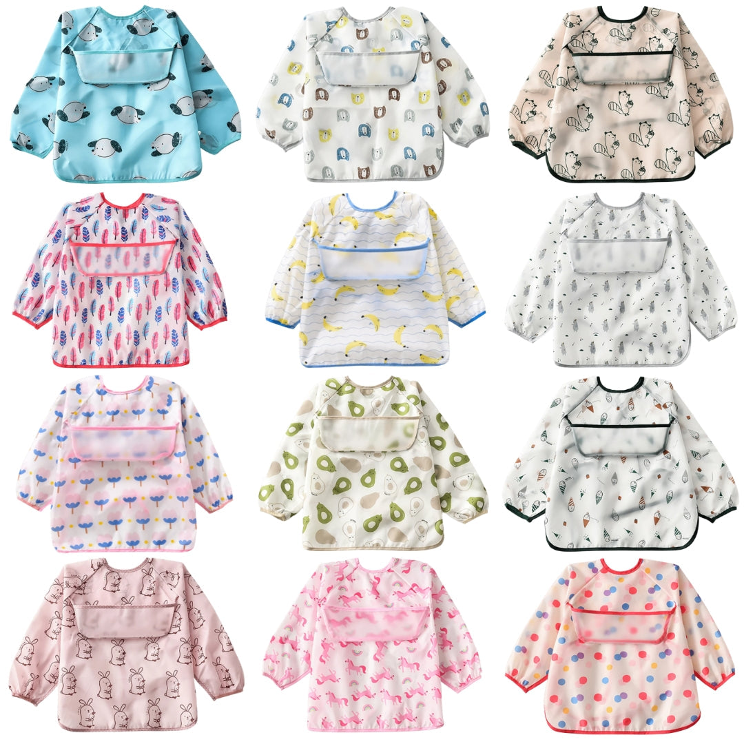 Assorted long-sleeved Baby & Toddler Apron Smock Bib for messy eaters and art activities