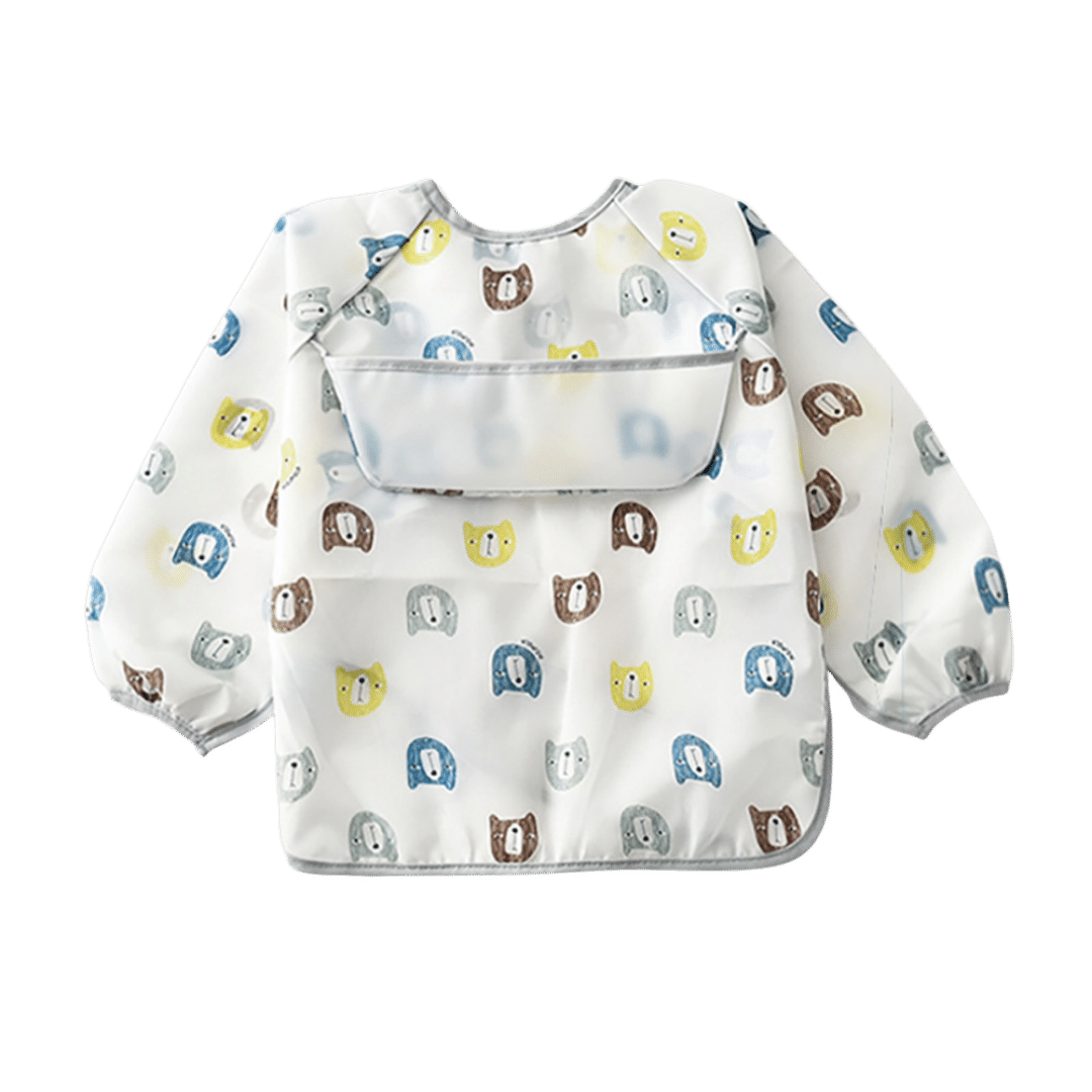 Baby & Toddler Apron Smock Bib With Long Sleeves & Colour Patterns - Bear Faces / Baby - Smock Bibs