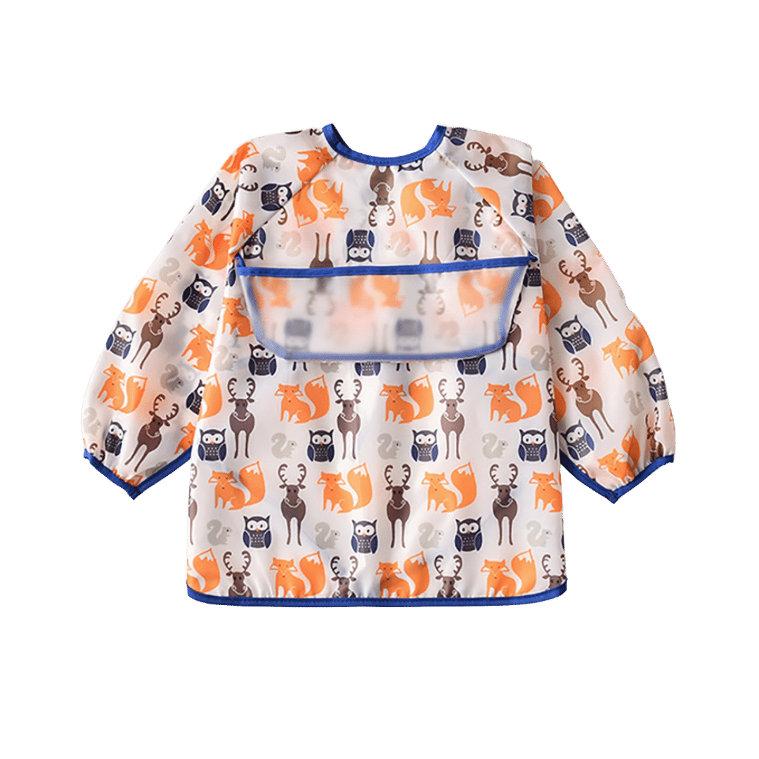 Baby & Toddler Apron Smock Bib With Long Sleeves & Colour Patterns - Forest Animals / Baby - Smock Bibs
