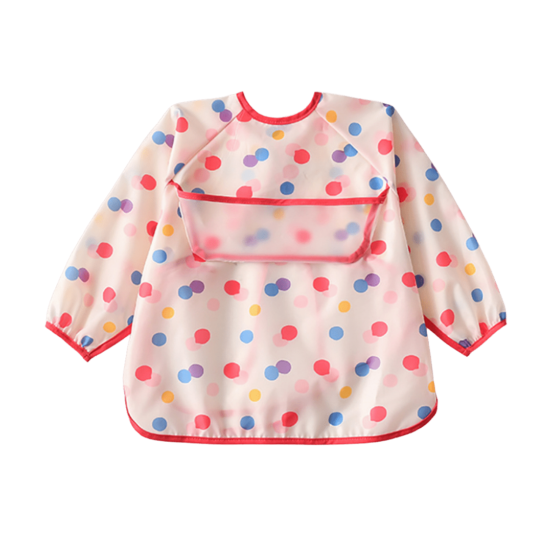 Baby & Toddler Apron Smock Bib With Long Sleeves & Colour Patterns - Polka Dots / Baby - Smock Bibs