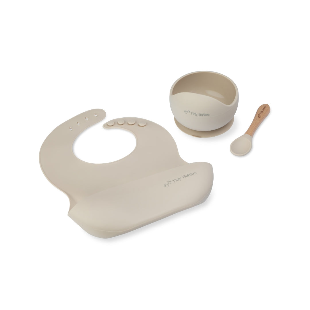 Basic Mealtime Feeding Set 3 Piece Baby Silicone Bundle Ivory Beige Silicone Bundles Beige Baby Set
