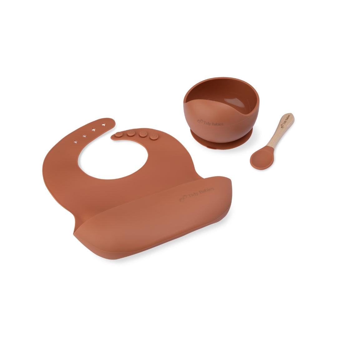Basic Mealtime Feeding Set 3 Piece Baby Silicone Bundle Sienna Orange Silicone Bundles Baby Set