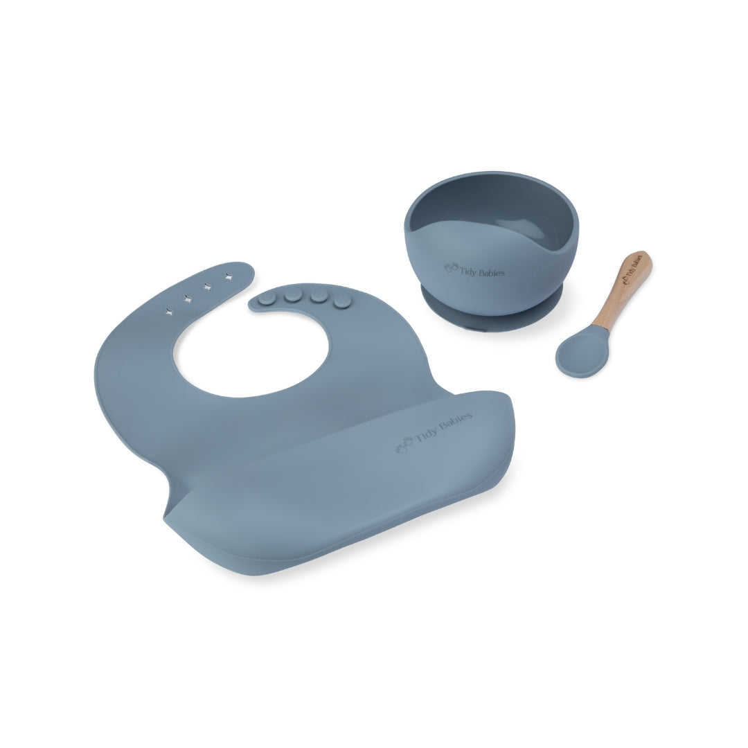 Basic Mealtime Feeding Set 3 Piece Baby Silicone Bundle Slate Grey Silicone Bundles Baby Set