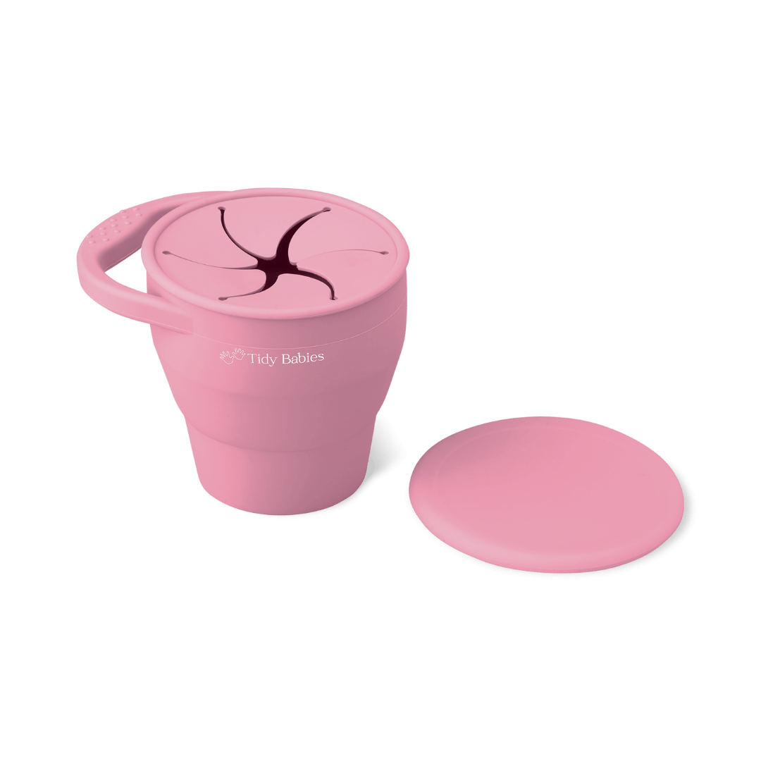 Collapsible Silicone Baby Snack Cup Container With Lid & Handle - Rose - Snack Cup