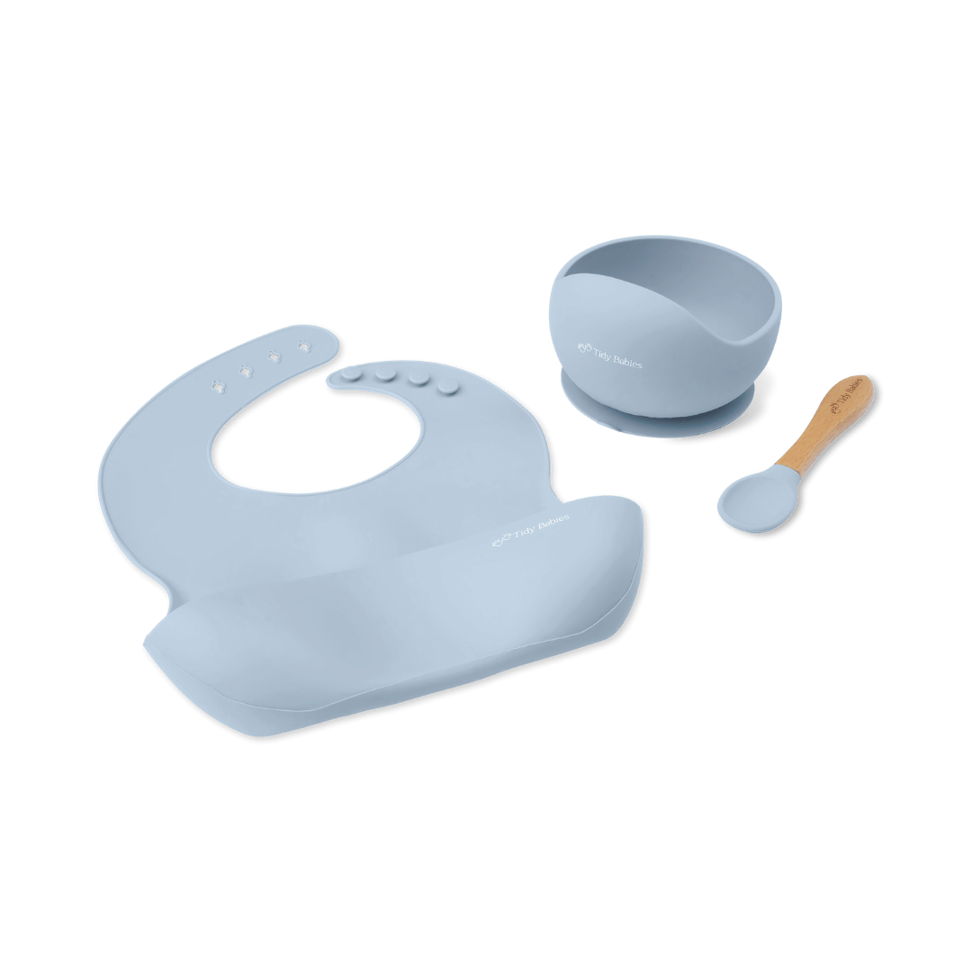 Mealtime Feeding Set - 3 Piece Beginner Baby Starter Silicone Bundle - Slate - Silicone Bundles