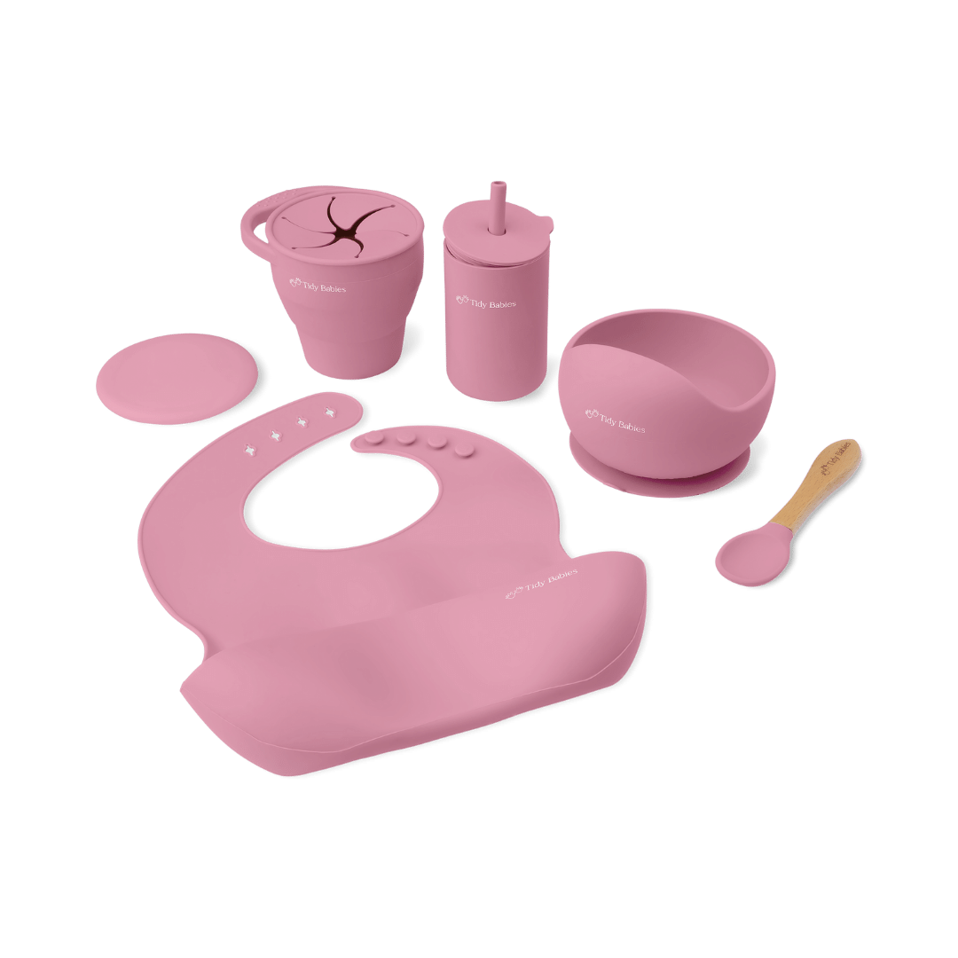 Mealtime Feeding Set - 5 Piece Premium Baby Silicone Bundle Solution - Rose - Silicone Bundles