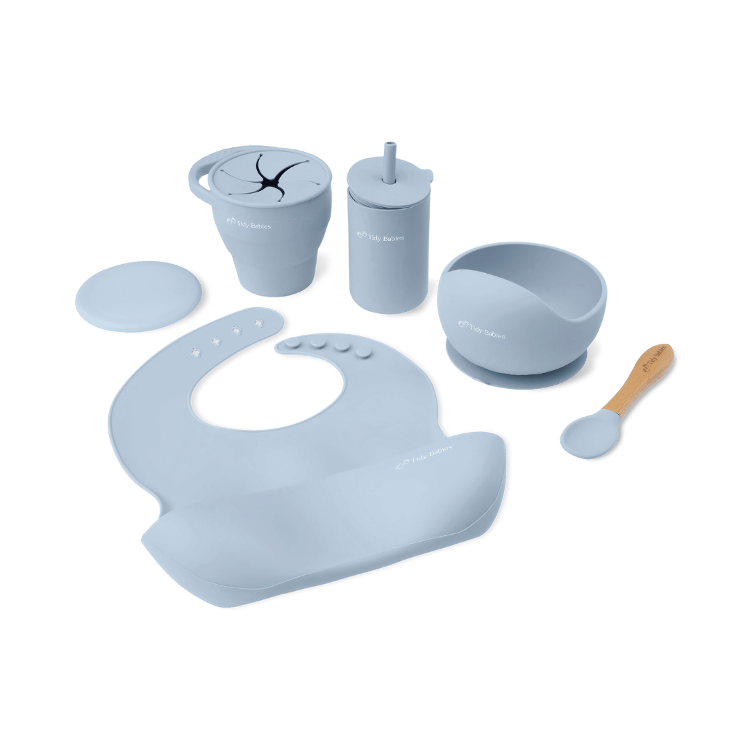 Mealtime Feeding Set - 5 Piece Premium Baby Silicone Bundle Solution - Slate - Silicone Bundles