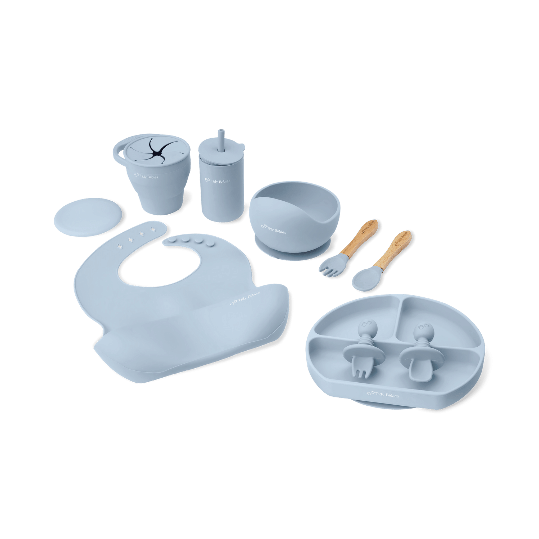 Mealtime Feeding Set - 9 Piece Ultimate Baby Silicone Bundle Solution - Slate - Silicone Bundles