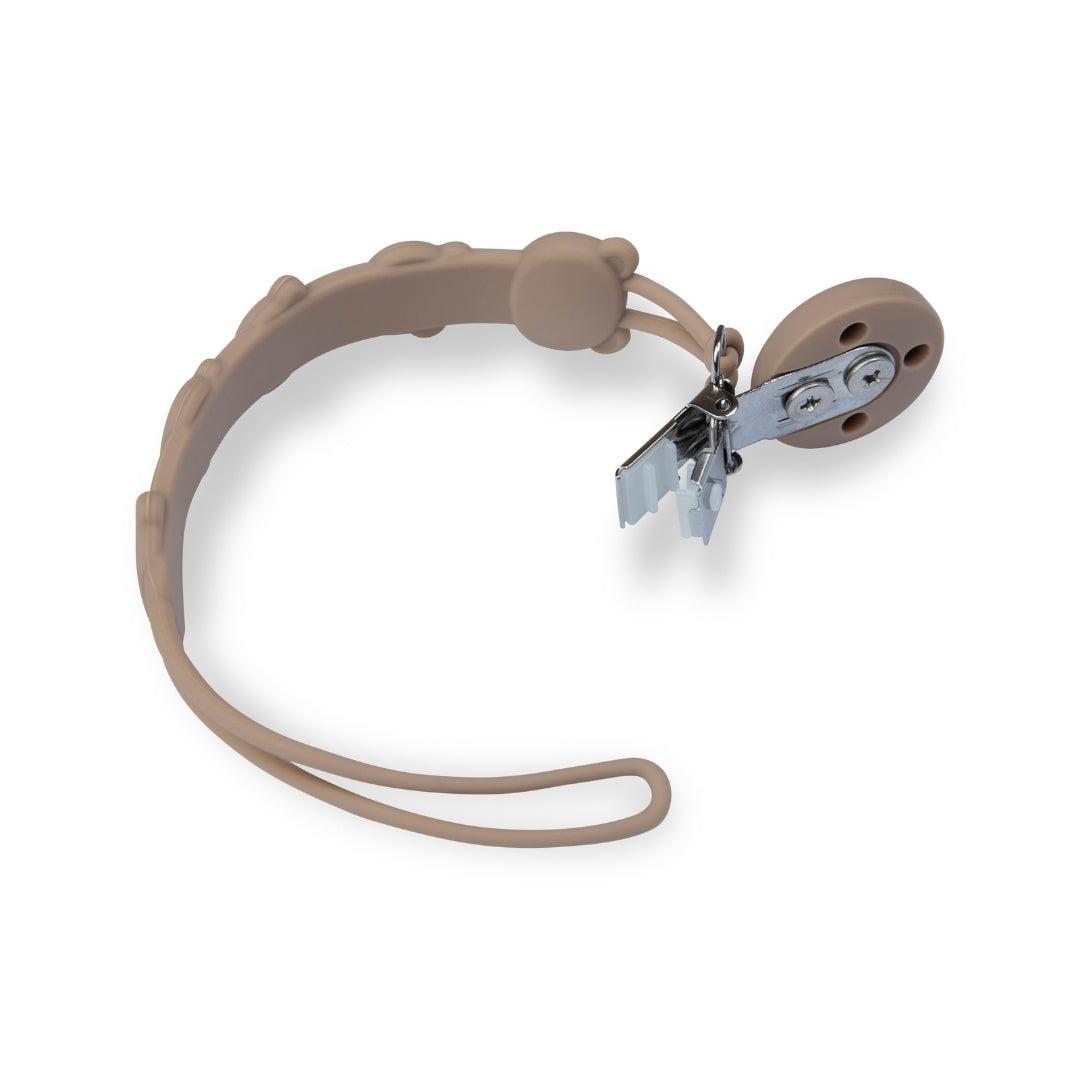 Silicone Baby Dummy Textured Rope Clip with Bear Faces Pacifier Clips & Holders Beige Silicone Pacifier Clip Animal Themed