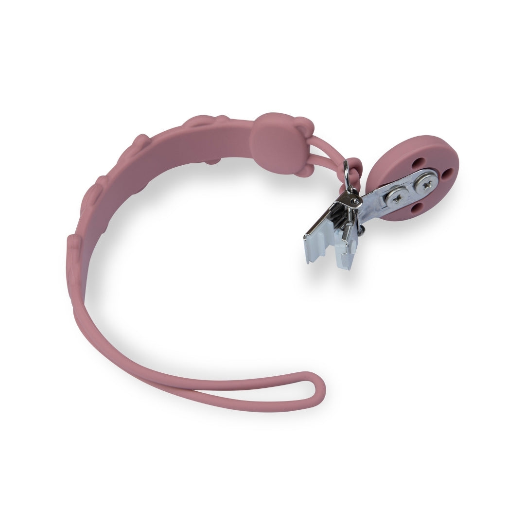Silicone Baby Dummy Textured Rope Clip with Bear Faces Pacifier Clips & Holders Pink Silicone Pacifier Clip Metal