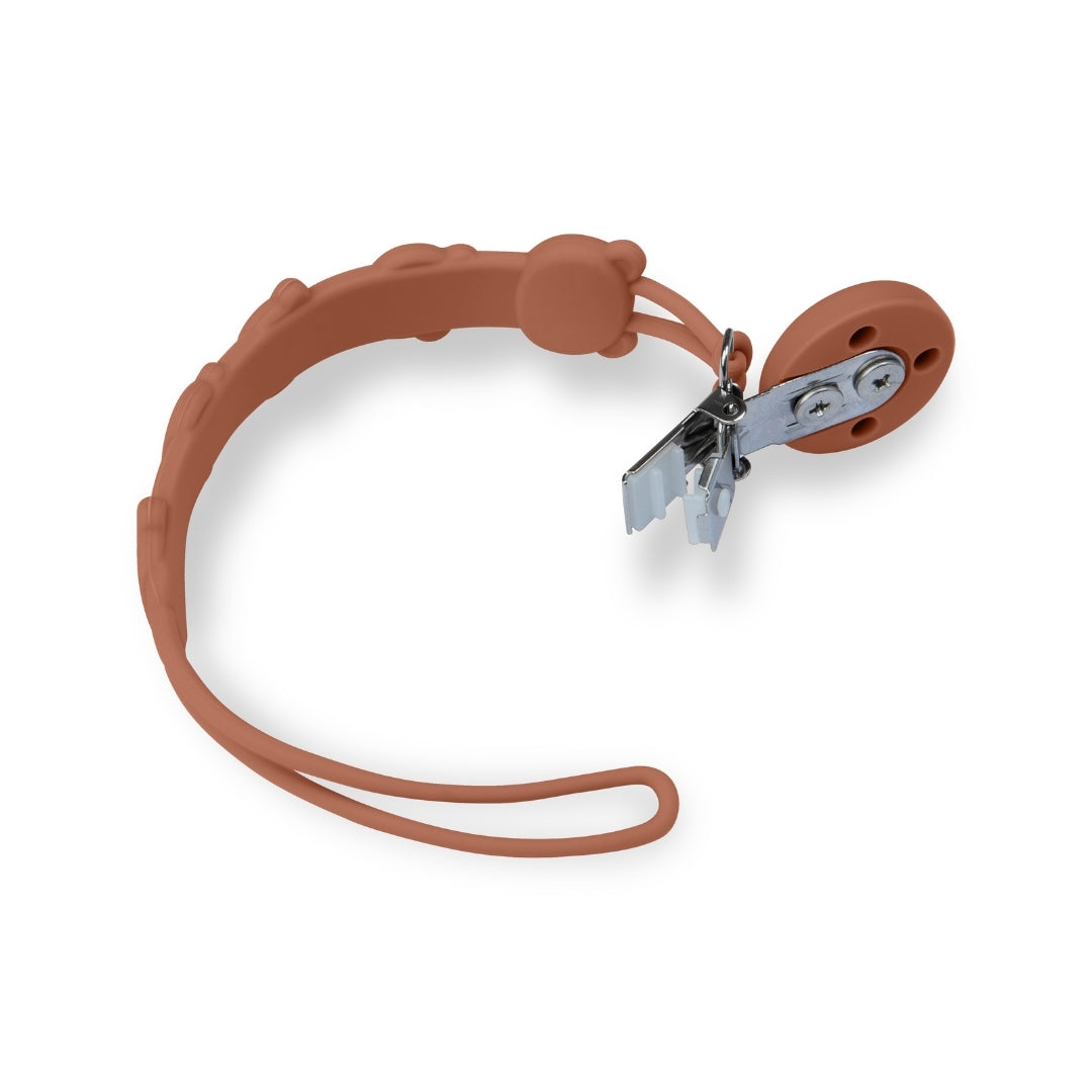 Silicone Baby Dummy Textured Rope Clip with Bear Faces Pacifier Clips & Holders Rust Colored Silicone Pacifier Clip Animal Shaped