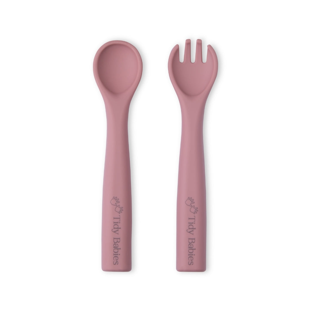 Silicone Baby Spoon & Fork Cutlery Set - Rose Pink - Cutlery Silicone Baby Spoon & Fork Set – Soft Bpa-free Utensils for Self-feeding