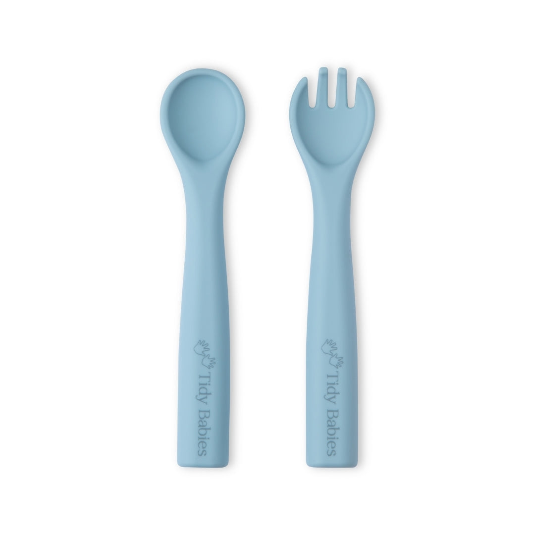 Silicone Baby Spoon & Fork Cutlery Set - Sky Blue - Cutlery Silicone Baby Spoon & Fork Set – Soft Bpa-free Utensils for Self-feeding