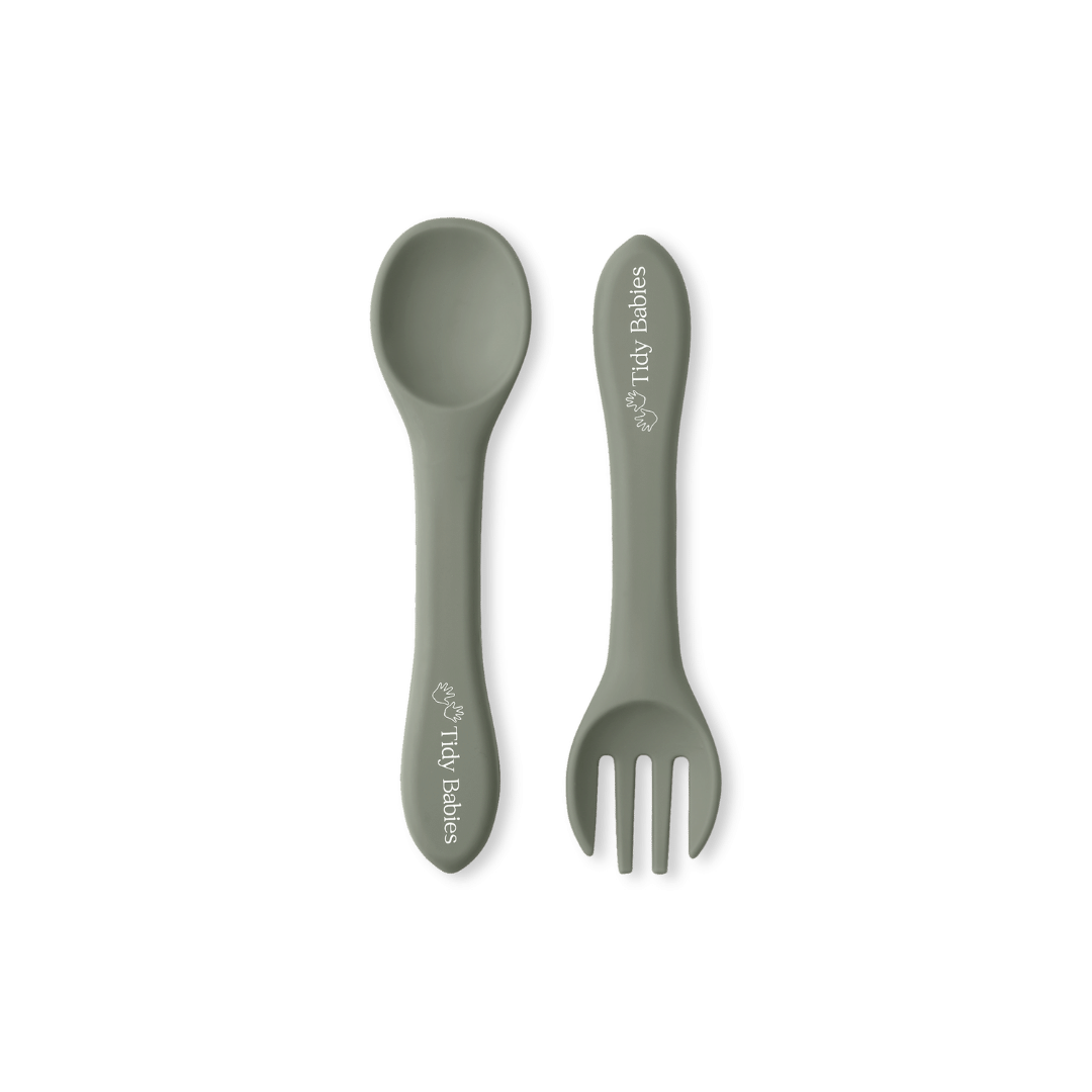 Silicone Baby Spoon & Fork Cutlery Set - Pair Of Perfect Blw Utensils - Cutlery