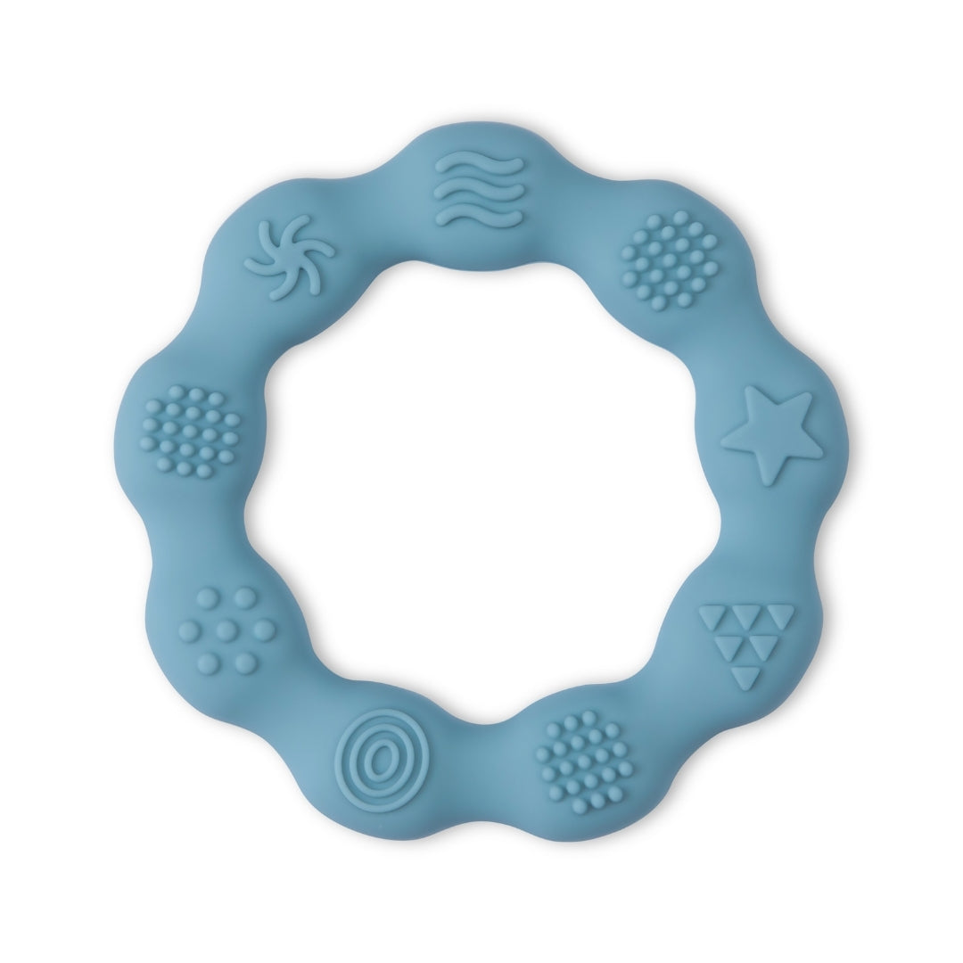 Silicone Baby Teether Sensory Ring Silicone Teether Blue Silicone Ring Textured Patterns