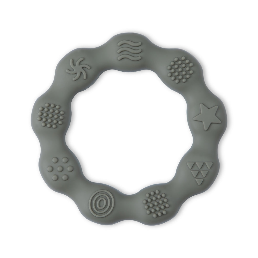 Silicone Baby Teether Sensory Ring Silicone Teether Gray Silicone Ring Textured Patterns