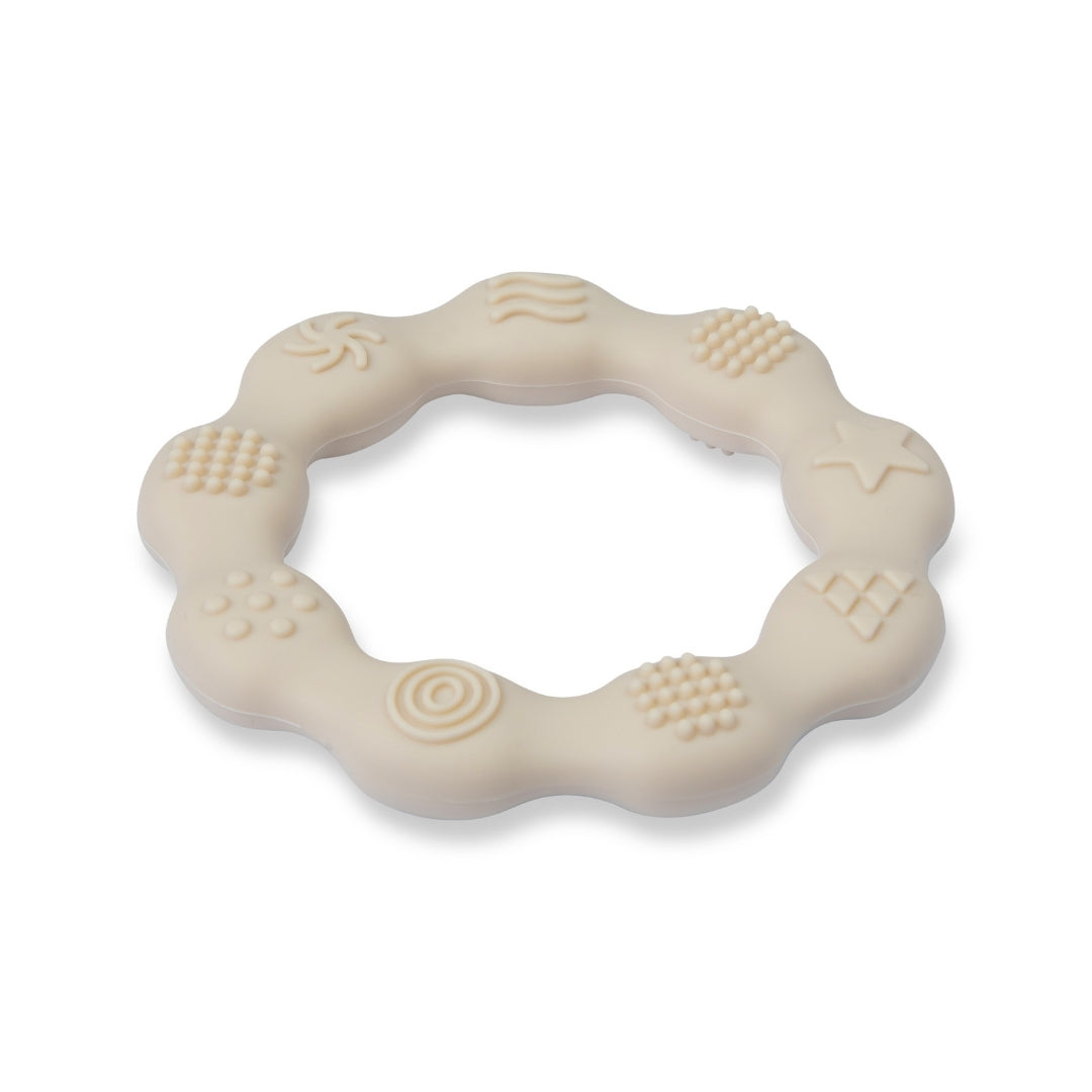Silicone Baby Teether Sensory Ring Ivory Beige Silicone Teether Textured Beige Ring
