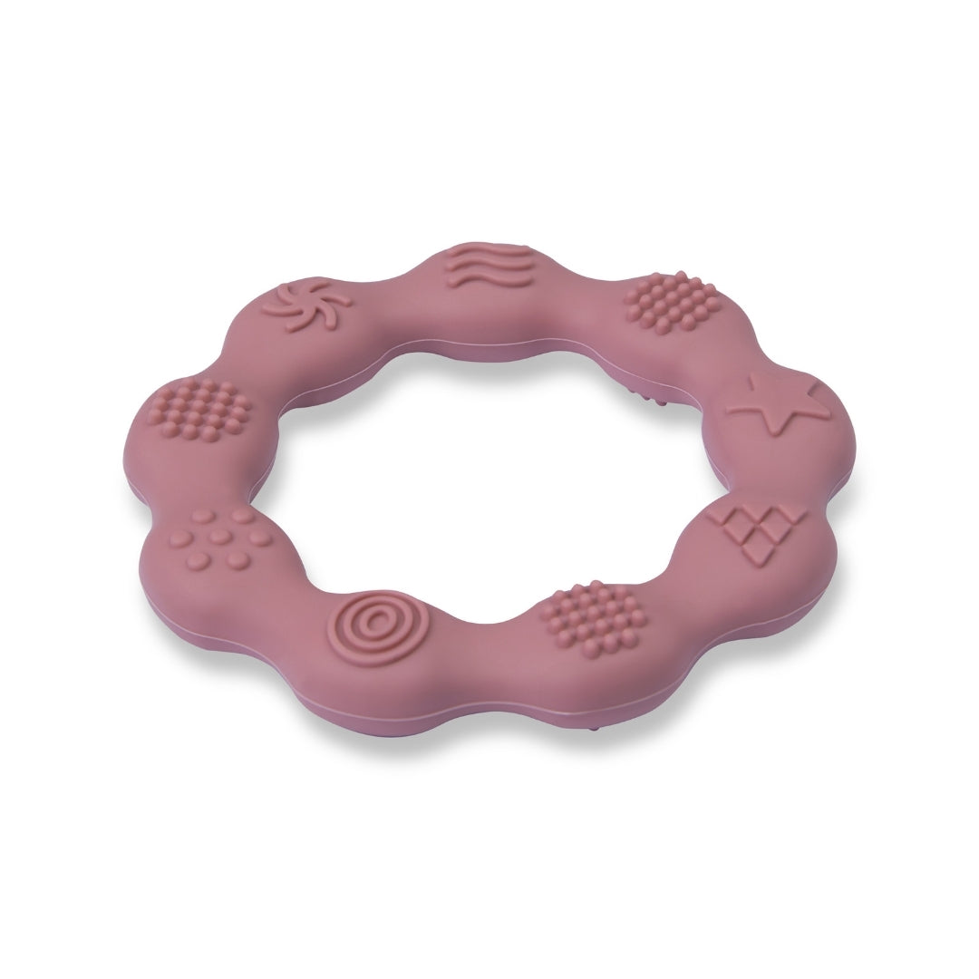 Silicone Baby Teether Sensory Ring Rose Pink Silicone Teether Textured Pink Ring