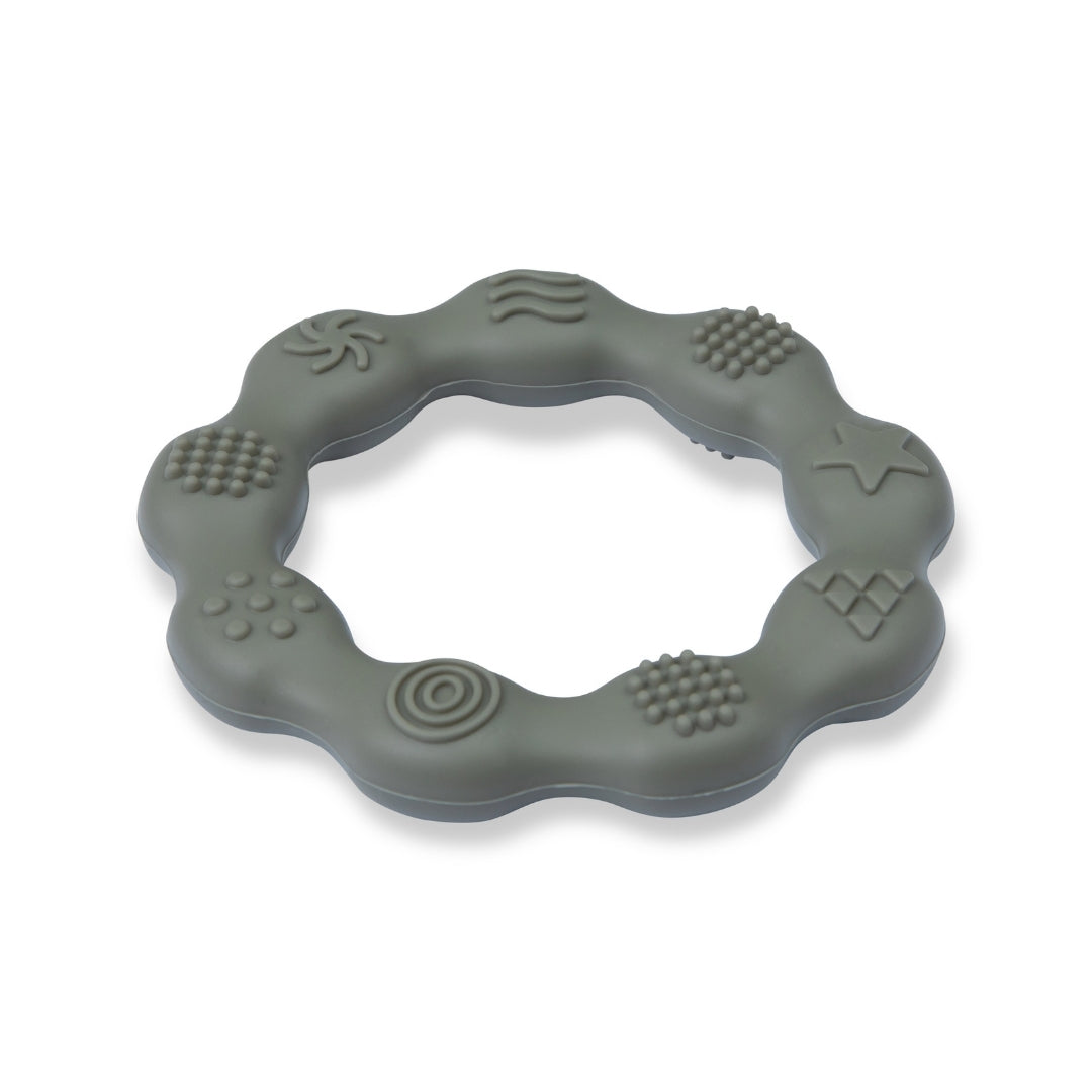 Silicone Baby Teether Sensory Ring Sage Green Silicone Teether Gray Textured Ring
