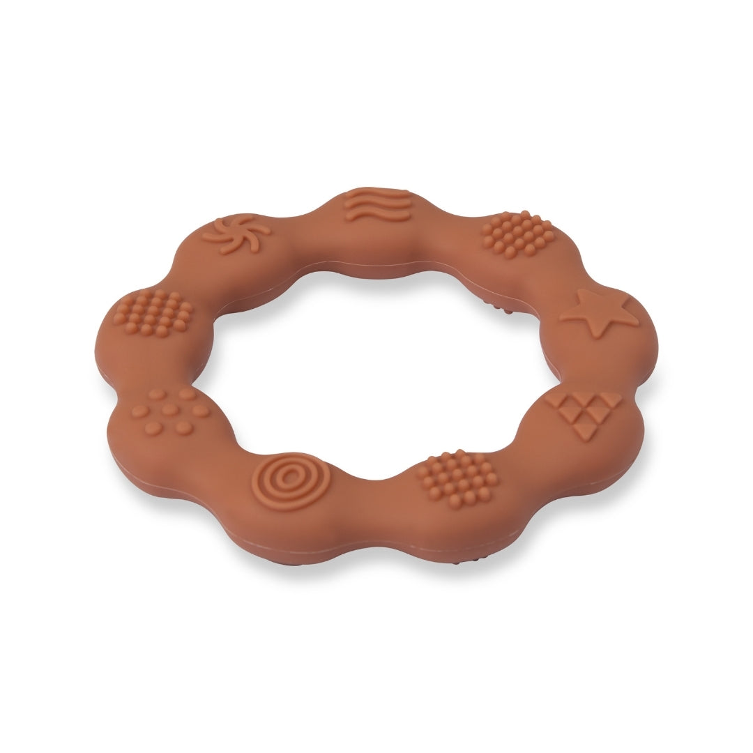Silicone Baby Teether Sensory Ring Sienna Orange Silicone Teether Textured Brown Ring