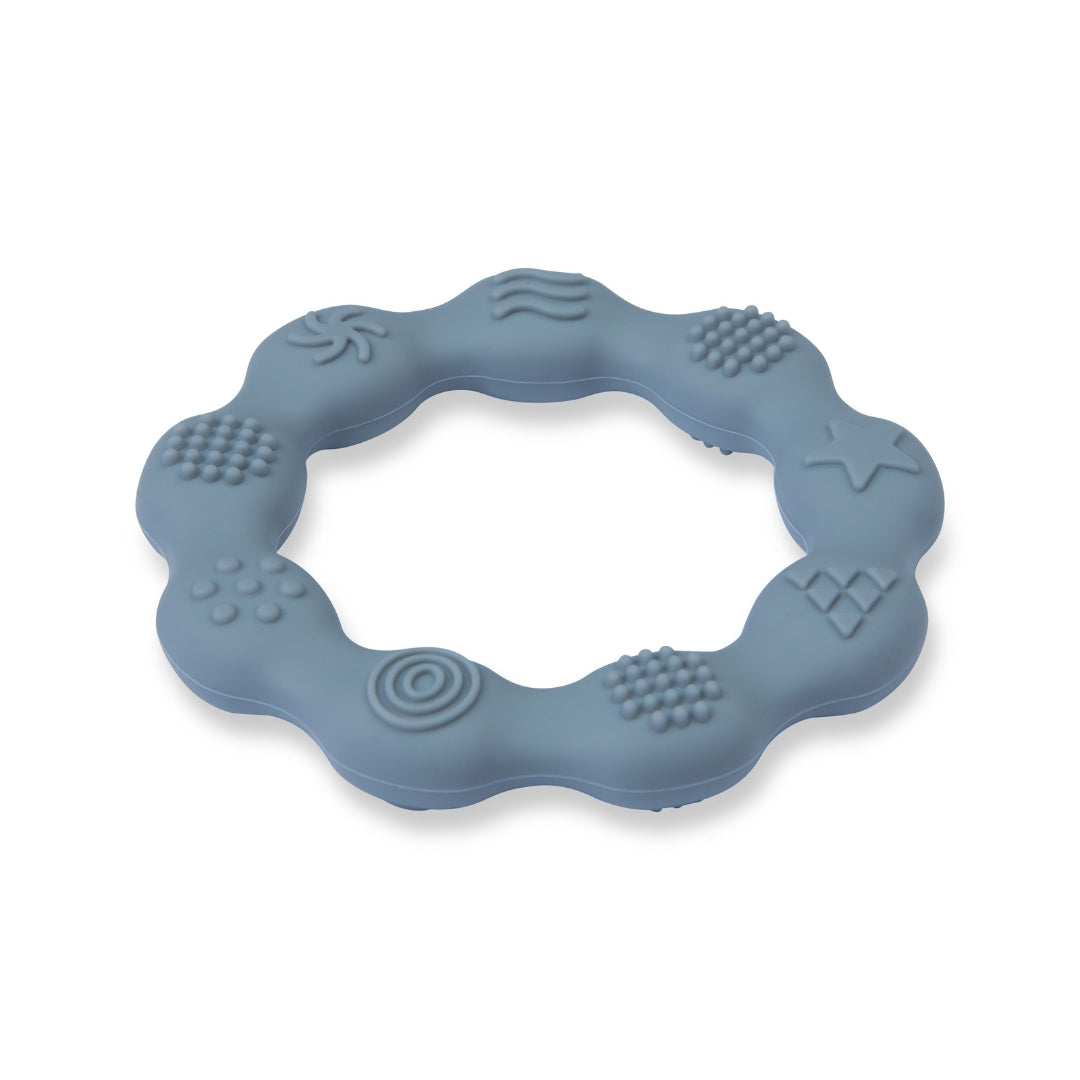 Silicone Baby Teether Sensory Ring Slate Grey Silicone Teether Textured Blue Ring