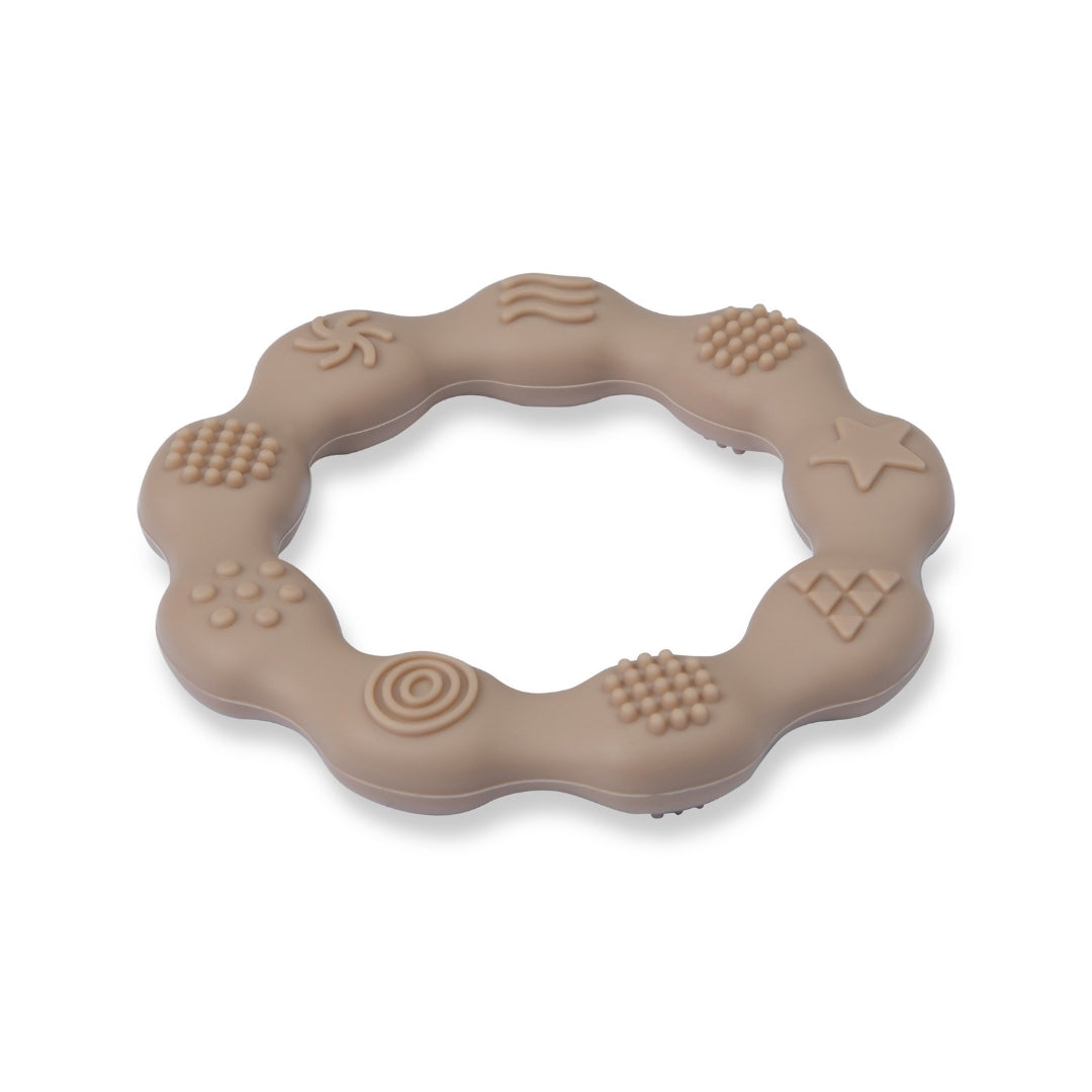 Silicone Baby Teether Sensory Ring Taupe Brown Silicone Teether Textured Beige Ring