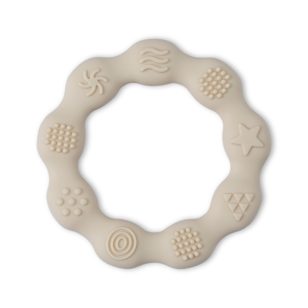 Silicone Baby Teether Sensory Ring Silicone Teether Textured Beige Ring