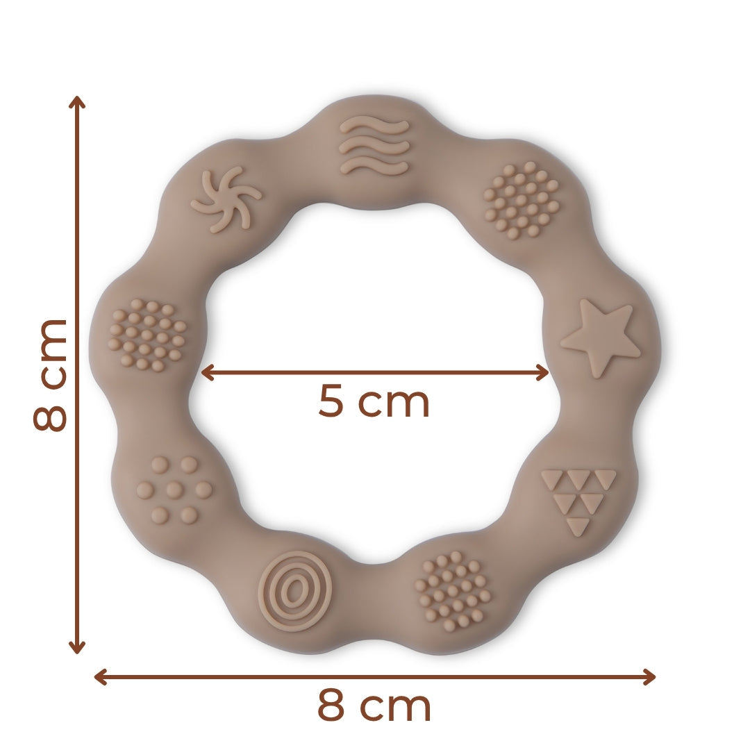 Silicone Baby Teether Sensory Ring Silicone Teether Textured Beige Ring Dimensions
