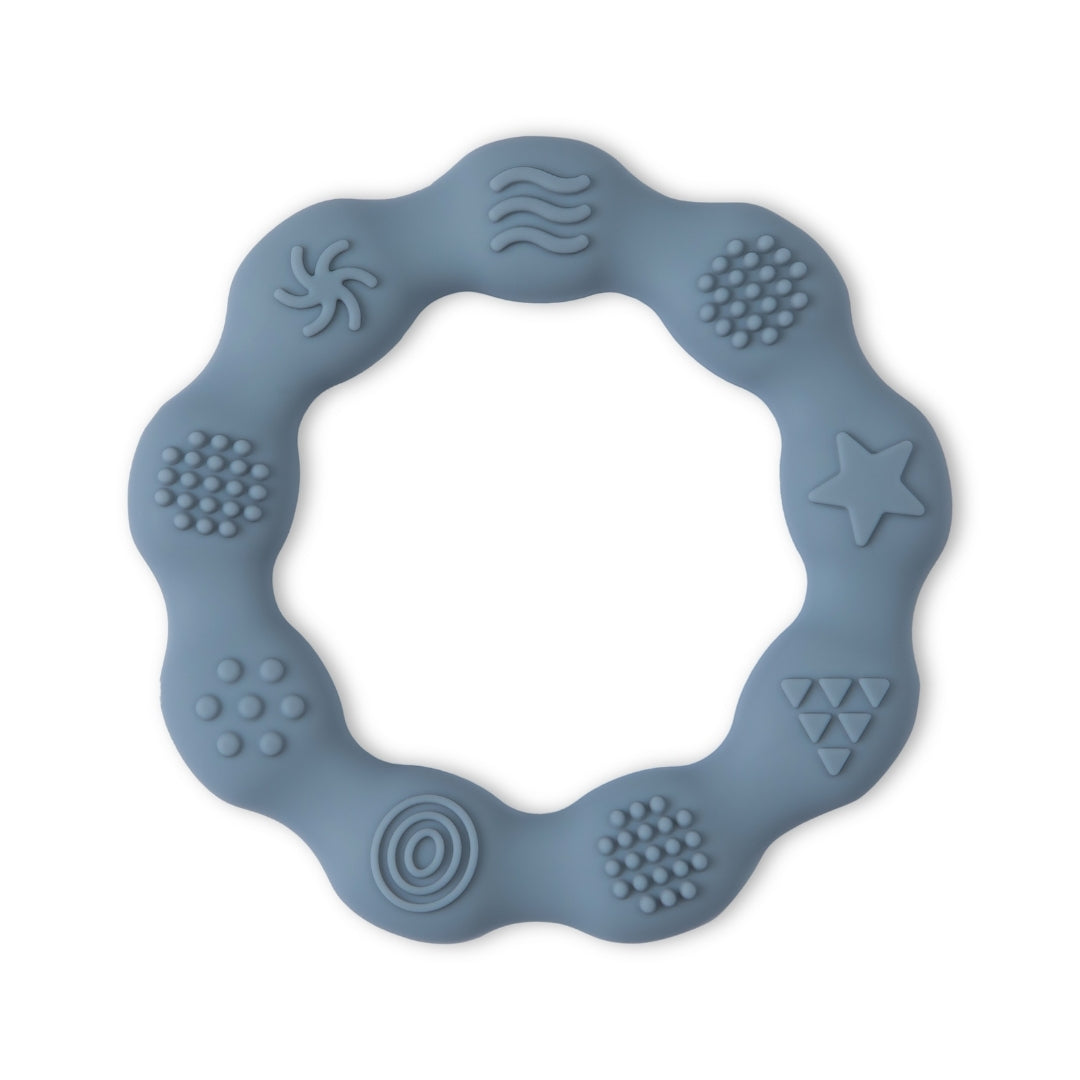 Silicone Baby Teether Sensory Ring Silicone Teether Textured Blue Ring