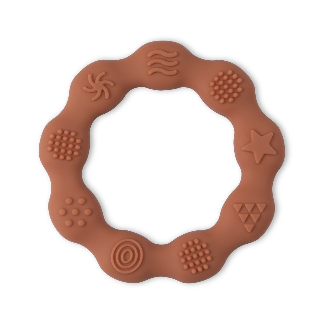 Silicone Baby Teether Sensory Ring Silicone Teether Textured Brown Ring