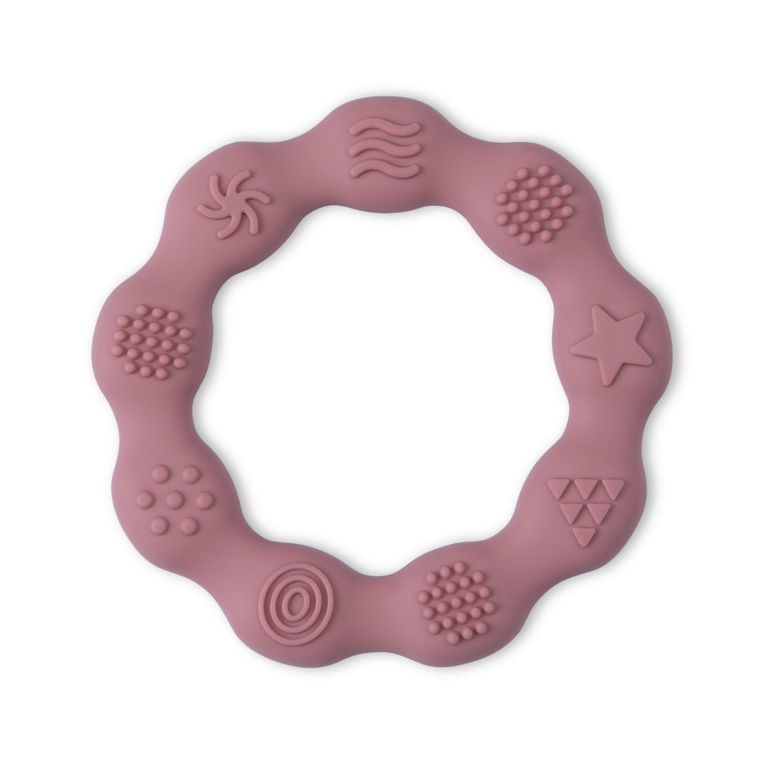 Silicone Baby Teether Sensory Ring Silicone Teether Textured Mauve Ring