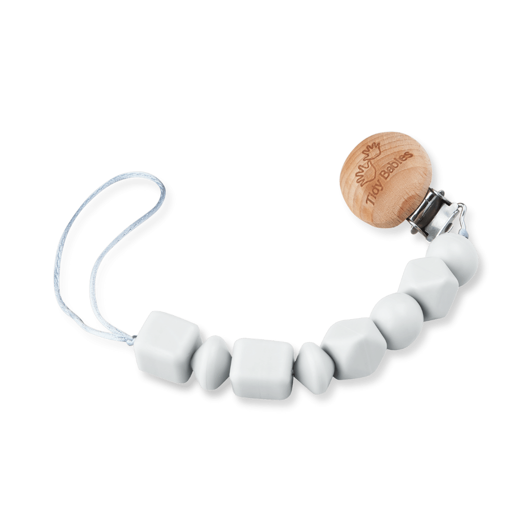 Silicone Beads Baby Dummy Chain With Wooden Grip Clip Food Grade Safe - Ivory - Pacifier Clips & Holders