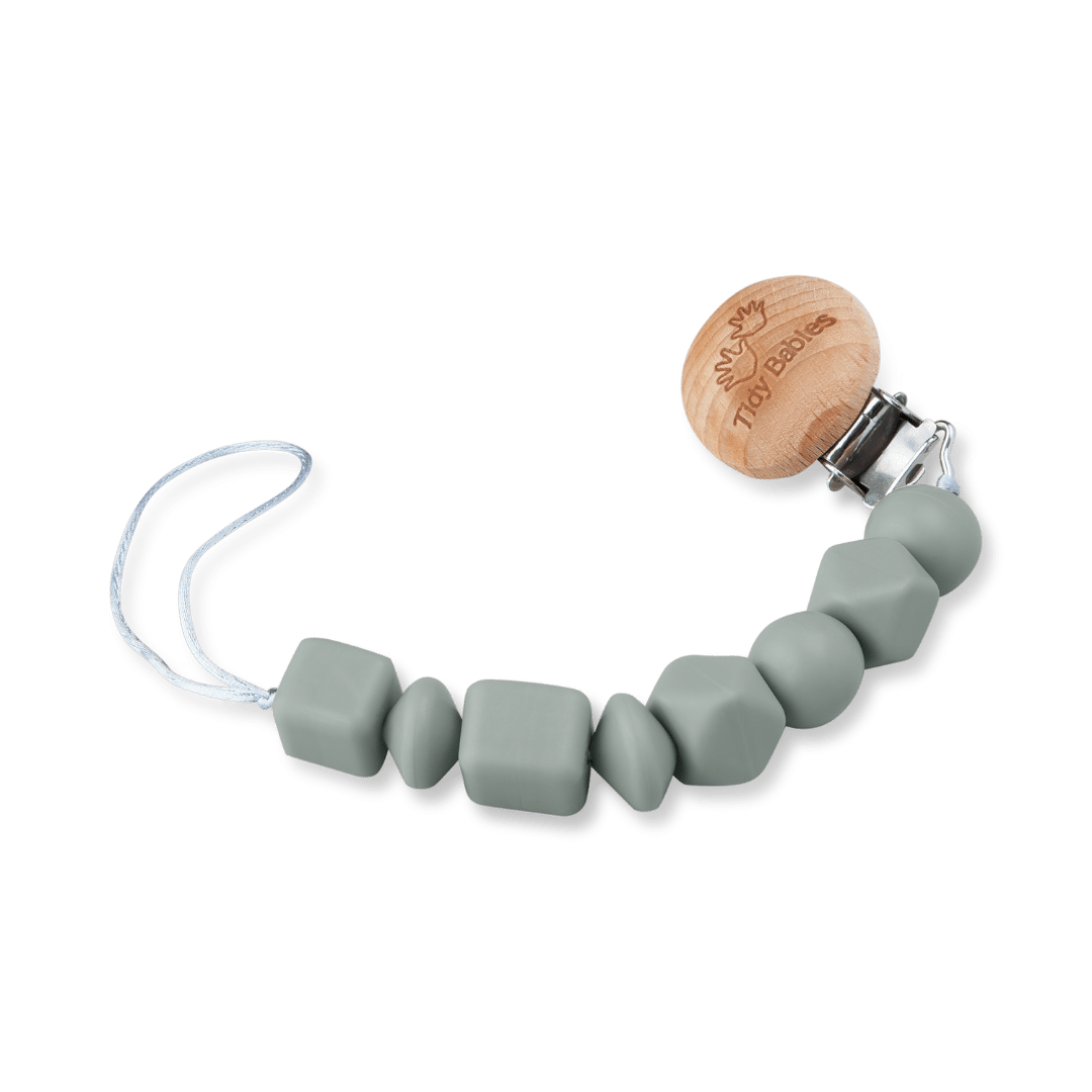 Silicone Beads Baby Dummy Clip - Sage - Pacifier Clips & Holders Silicone Beads Dummy Clip – Bpa-free Pacifier Holder with Wooden Clasp