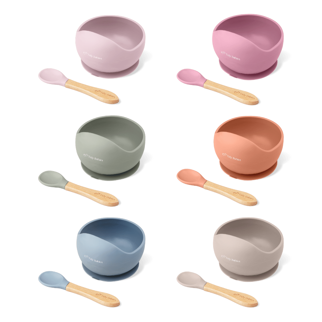 Silicone Suction Base Lip Bowl & Spoon Set Baby Mealtime Feeding Pack - Silicone Bowls