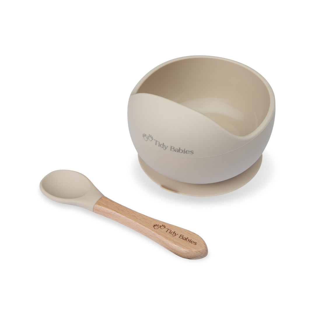 Silicone Suction Base Lip Bowl & Spoon Set - Ivory Beige - Silicone Bowls Silicone Suction Mealtime Lip Bowl & Spoon – Bpa-free Baby