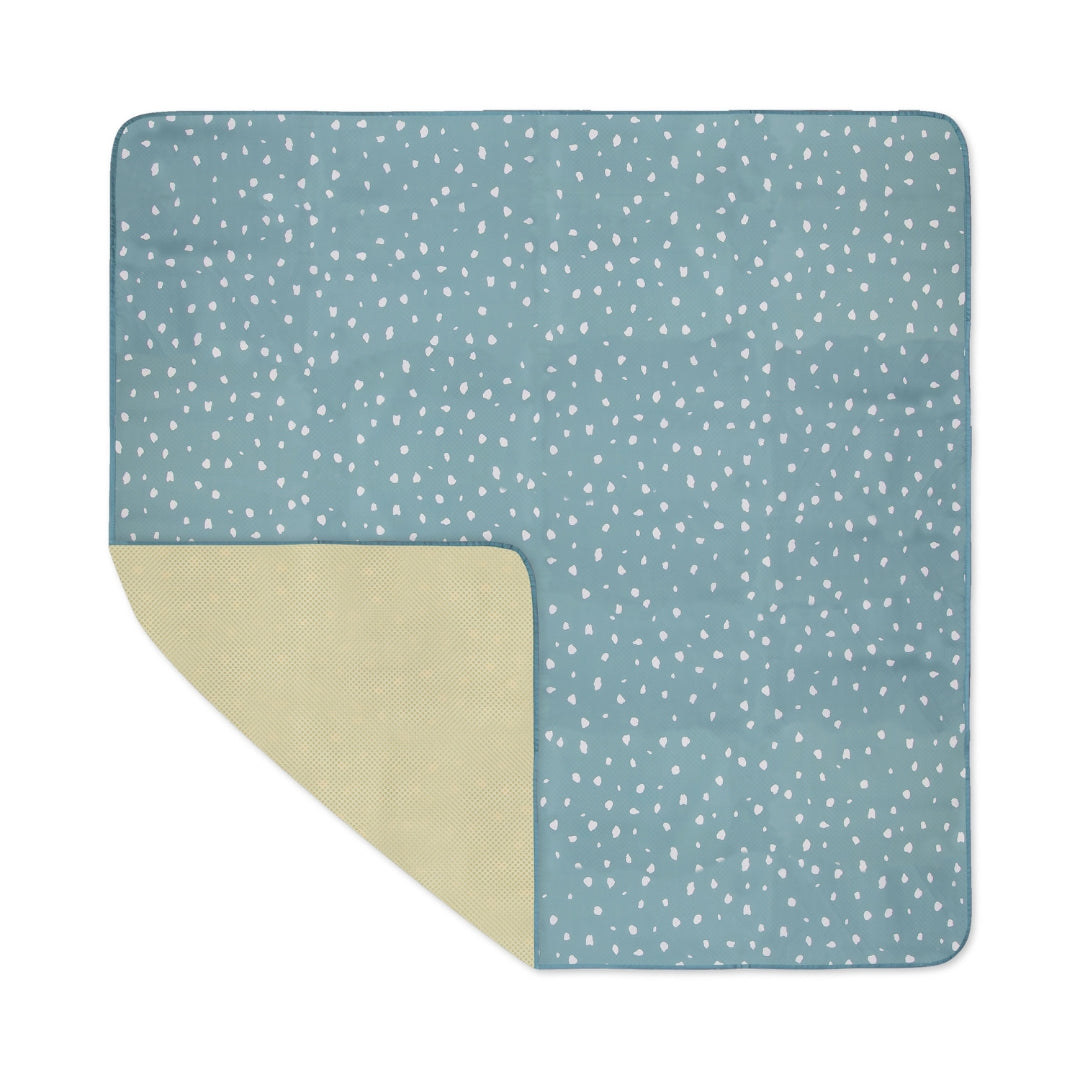 Blue and white speckled splat mat water resistant floor cover for messy play