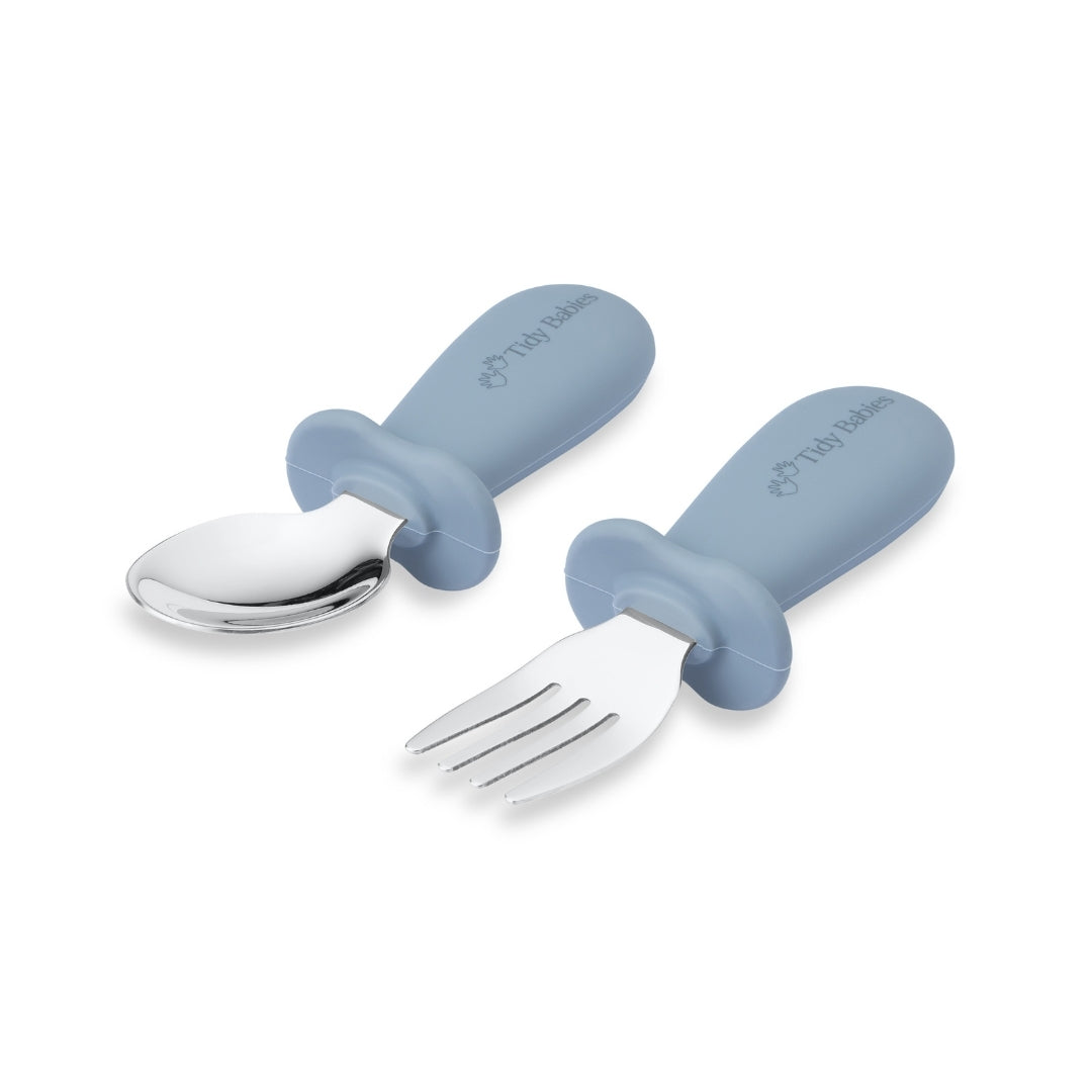 Stainless Steel & Silicone Handle Spoon & Fork Cutlery Set - Cutlery Stainless Steel Baby Cutlery Set – Bpa-free Silicone Handles