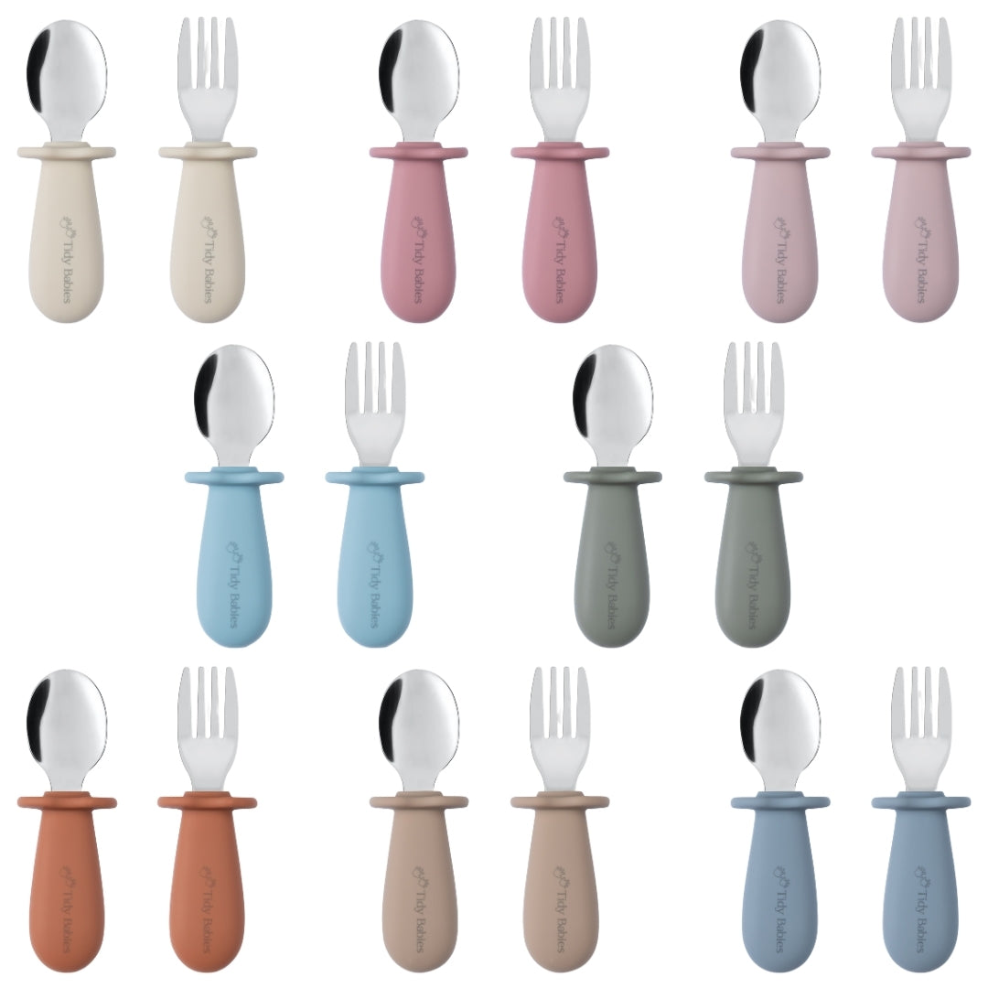 Stainless Steel & Silicone Handle Spoon & Fork Cutlery Set - Cutlery Stainless Steel Baby Cutlery Set – Bpa-free Silicone Handles