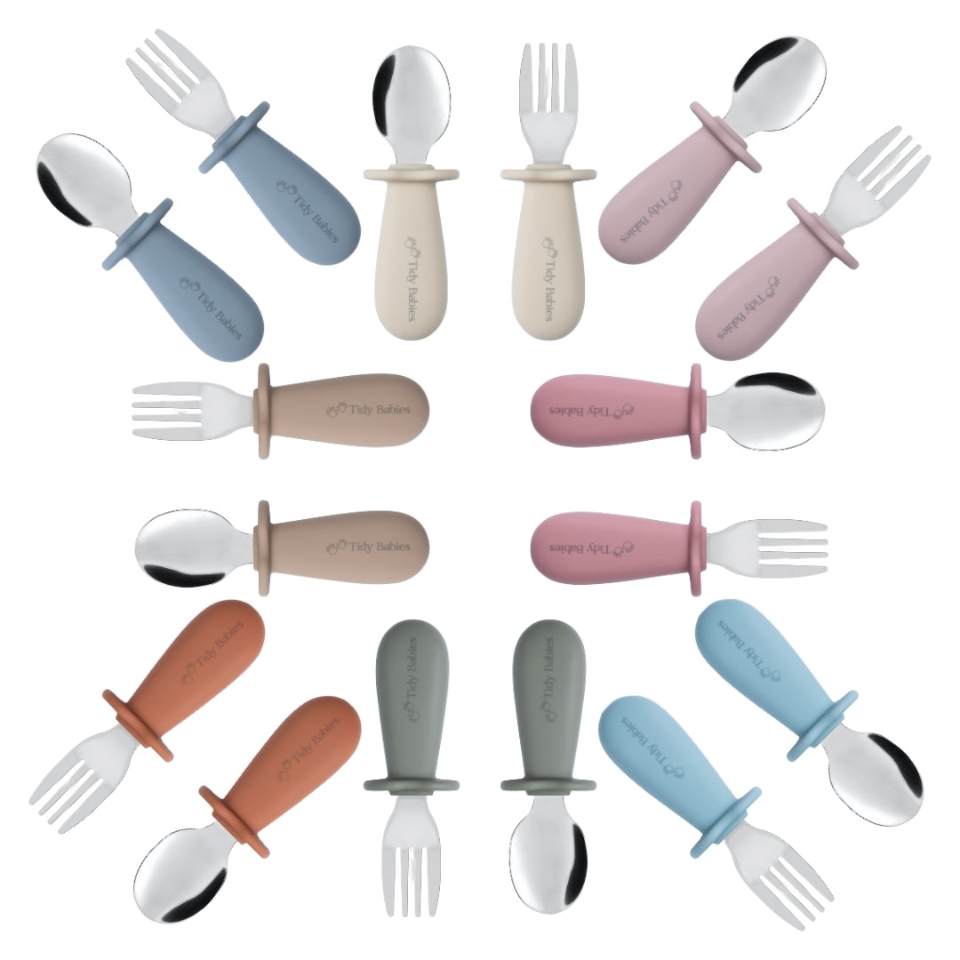 Stainless Steel & Silicone Handle Spoon & Fork Cutlery Set - Cutlery Stainless Steel Baby Cutlery Set – Bpa-free Silicone Handles