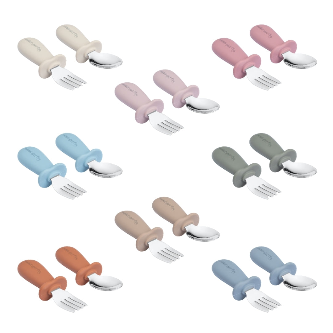 Stainless Steel & Silicone Handle Spoon & Fork Cutlery Set - Cutlery Stainless Steel Baby Cutlery Set – Bpa-free Silicone Handles