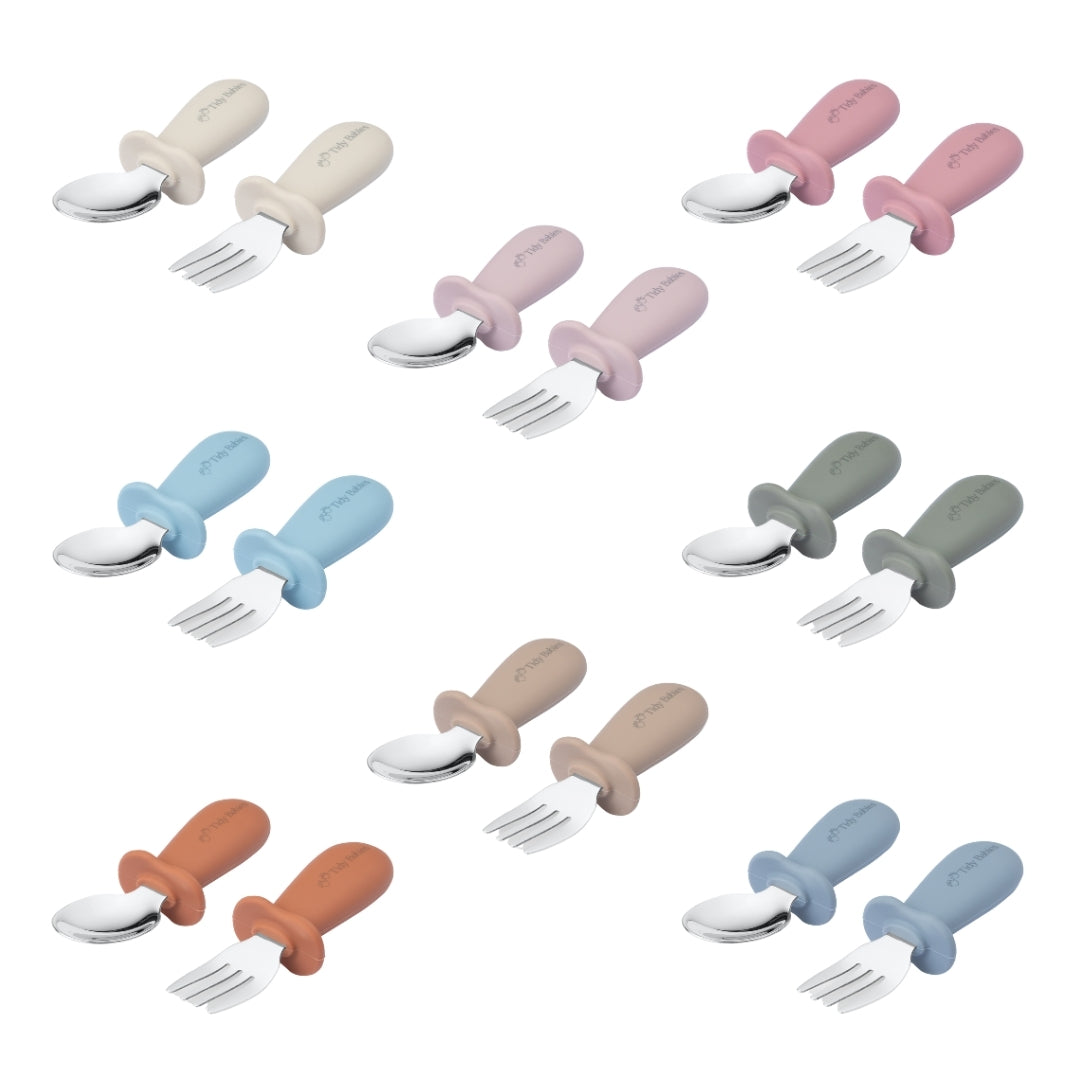 Stainless Steel & Silicone Handle Spoon & Fork Cutlery Set - Cutlery Stainless Steel Baby Cutlery Set – Bpa-free Silicone Handles
