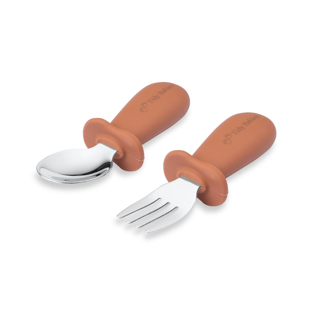 Stainless Steel & Silicone Handle Spoon & Fork Cutlery Set - Cutlery Stainless Steel Baby Cutlery Set – Bpa-free Silicone Handles