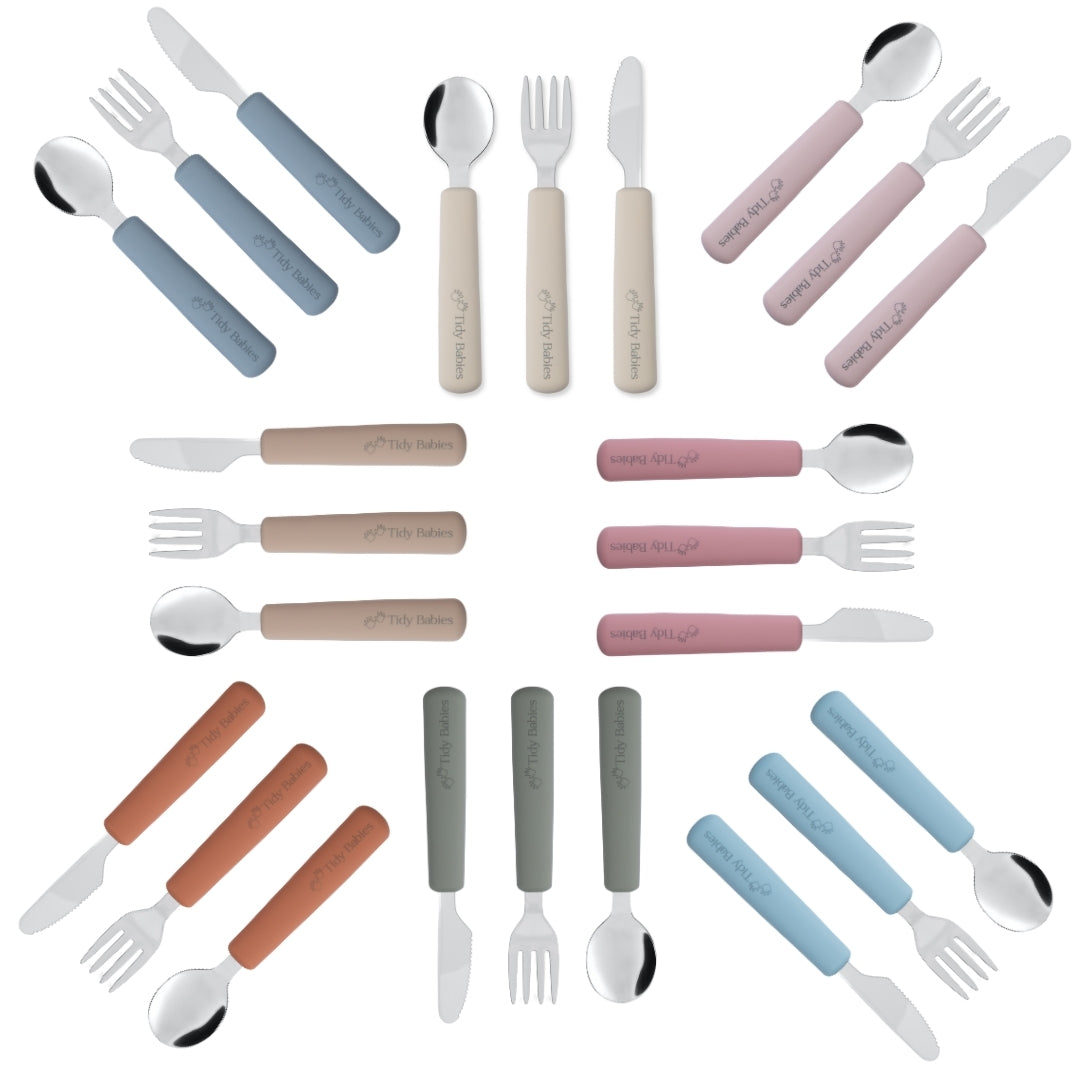 Stainless Steel & Silicone Handle Spoon Fork & Knife Cutlery Set Cutlery Colorful Children’s Cutlery Sets