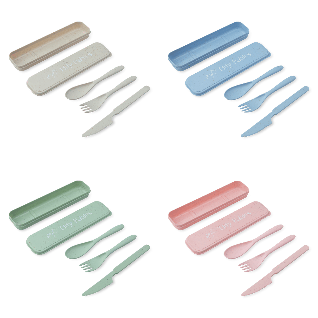 Wheat Straw Fibre Travel Cutlery Set Spoon Fork Knife & Travel Case - Cutlery