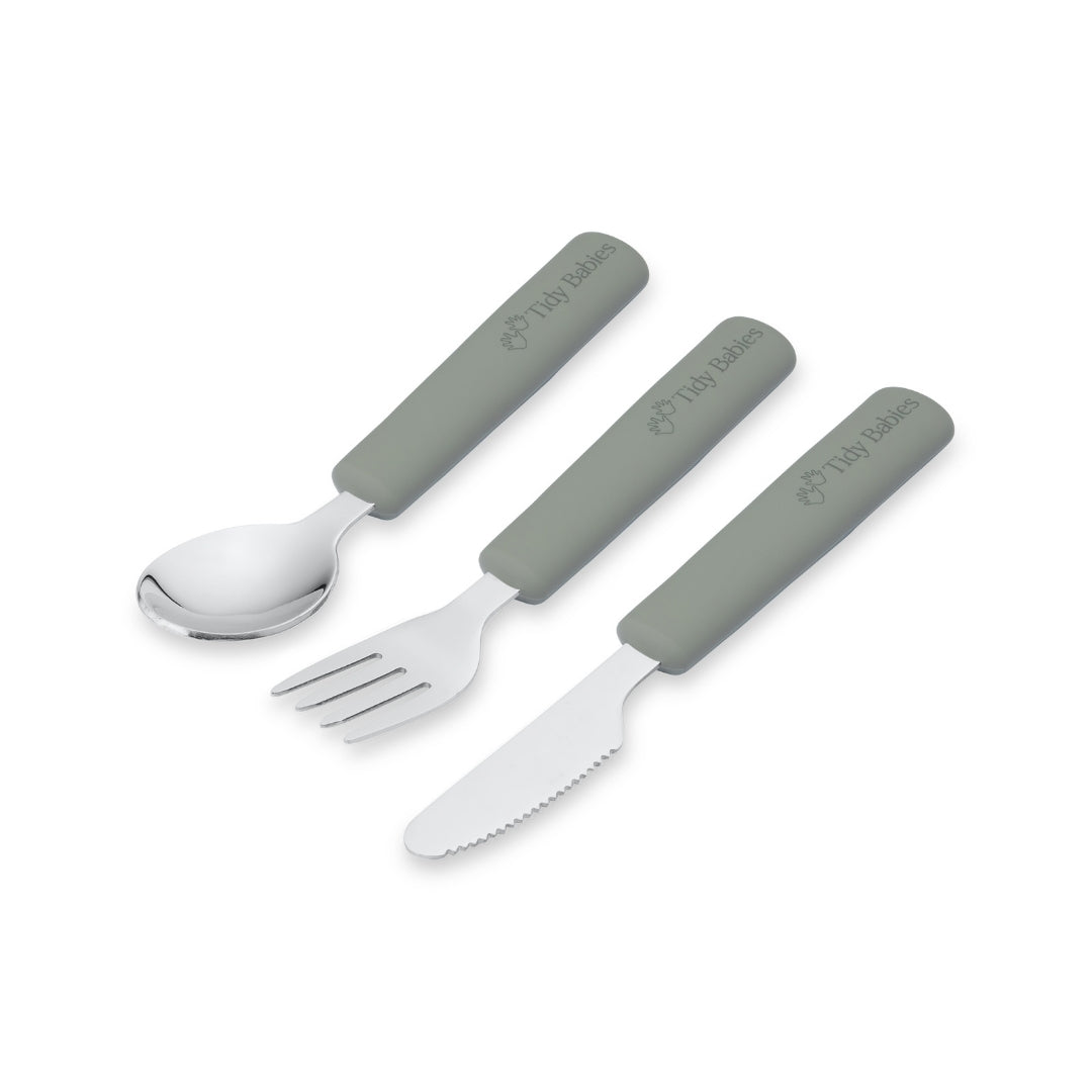 Stainless Steel & Silicone Handle Spoon, Fork & Knife Cutlery Set