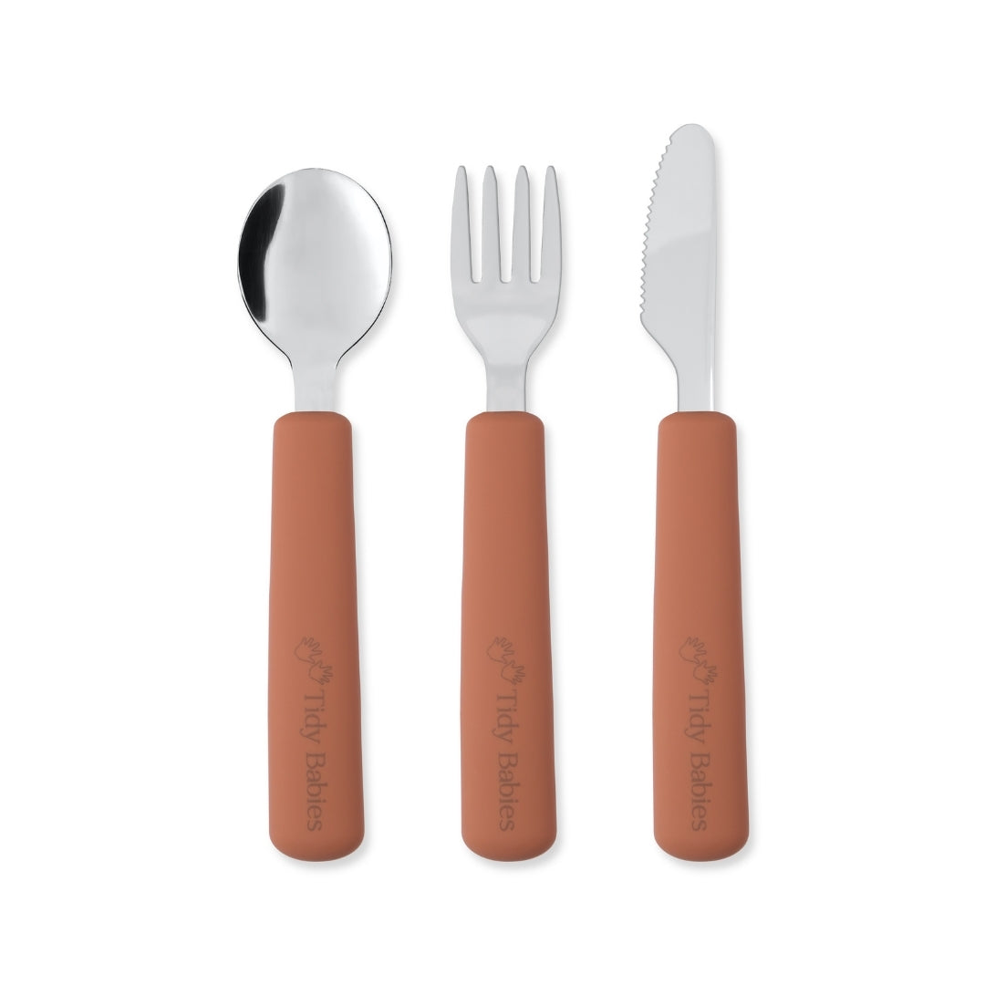 Stainless Steel & Silicone Handle Spoon, Fork & Knife Cutlery Set