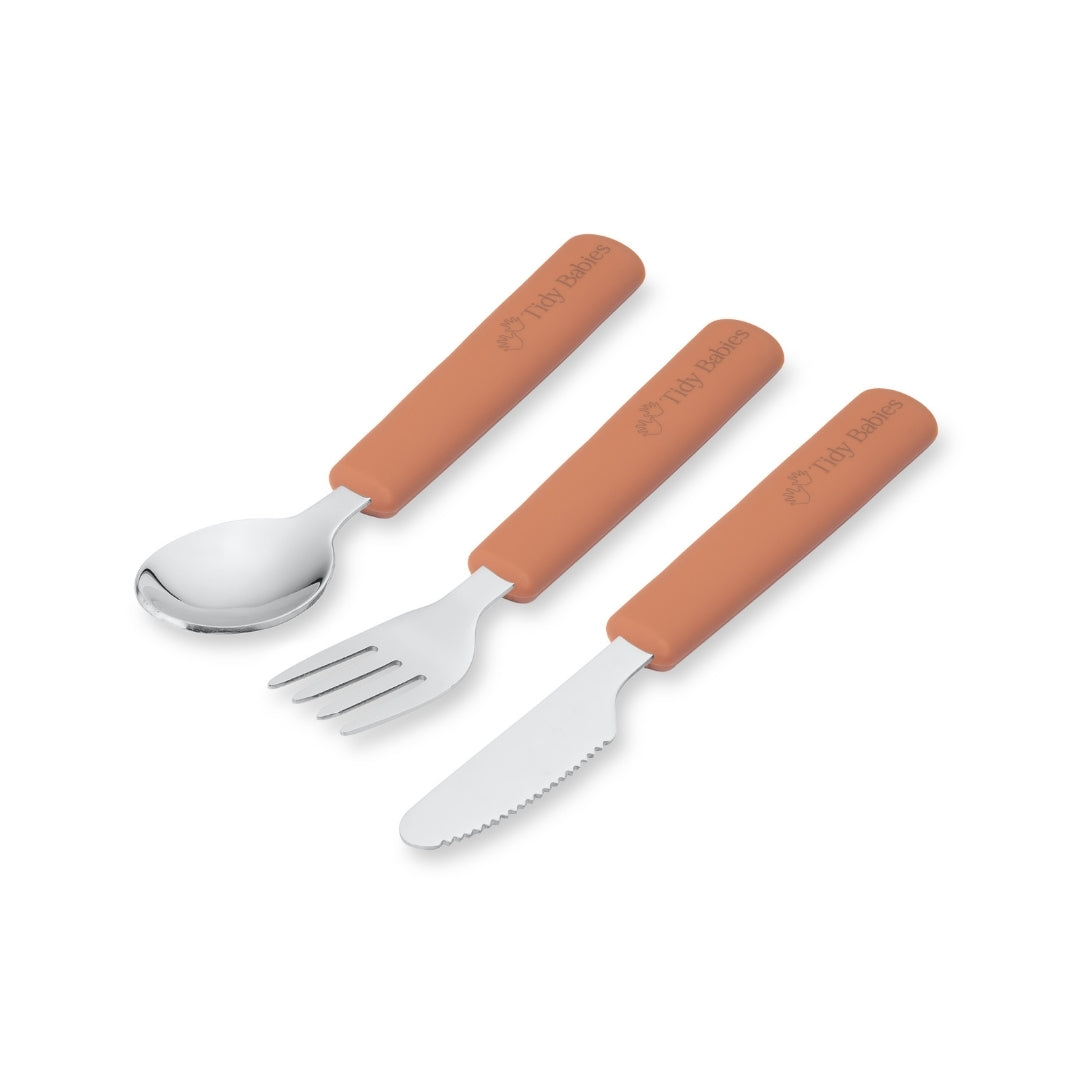 Stainless Steel & Silicone Handle Spoon, Fork & Knife Cutlery Set