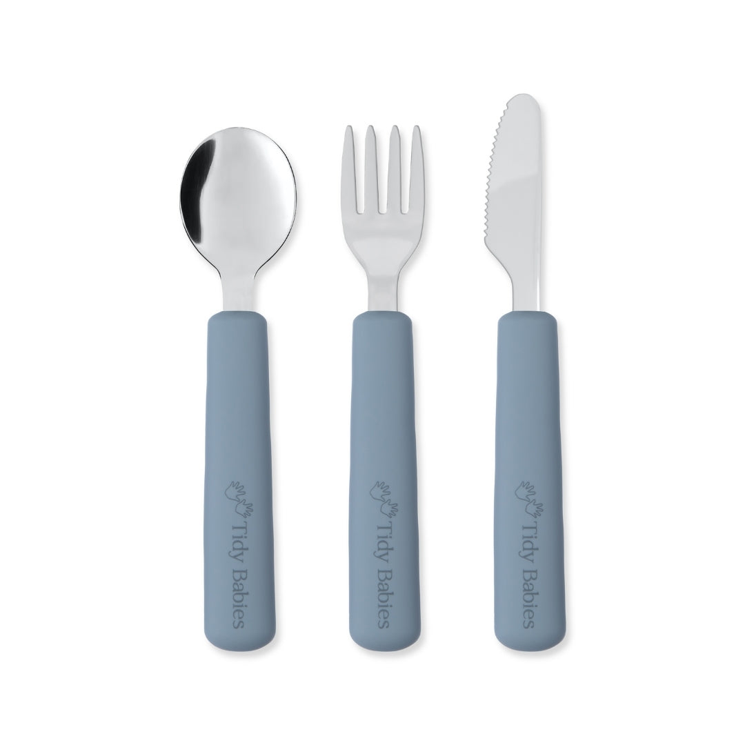 Stainless Steel & Silicone Handle Spoon, Fork & Knife Cutlery Set
