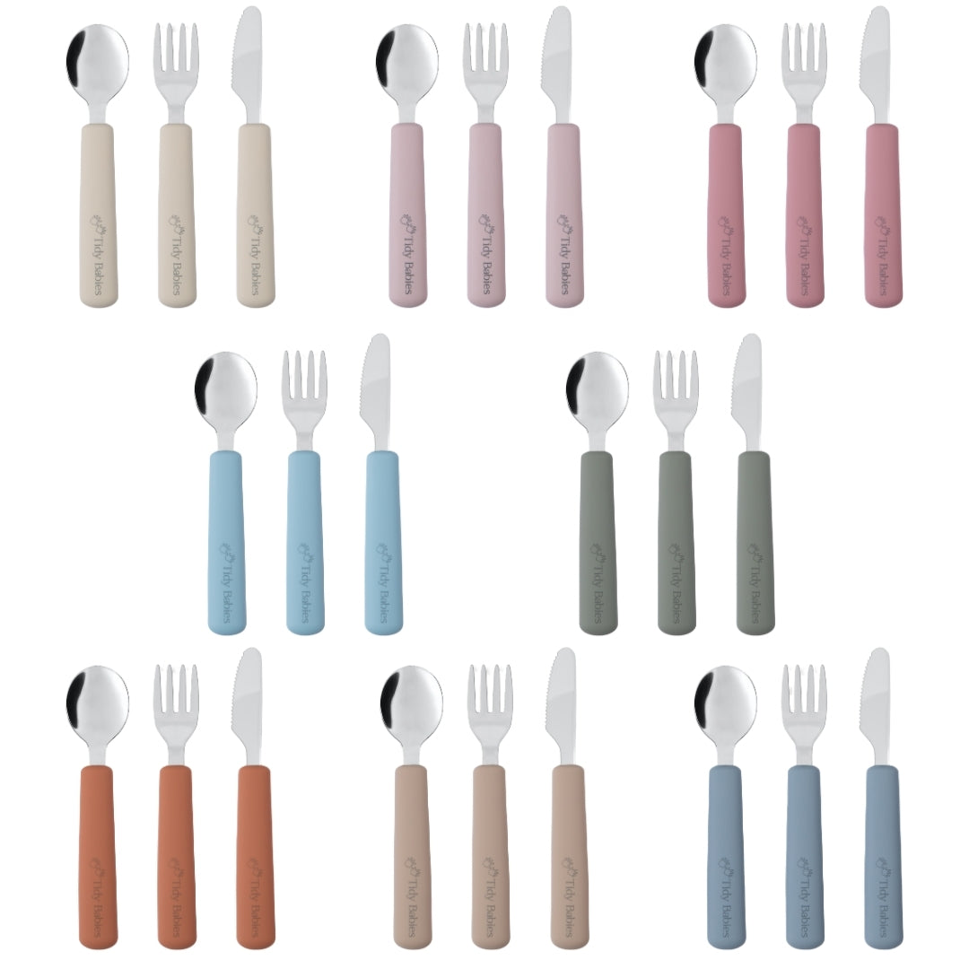 Stainless Steel & Silicone Handle Spoon, Fork & Knife Cutlery Set